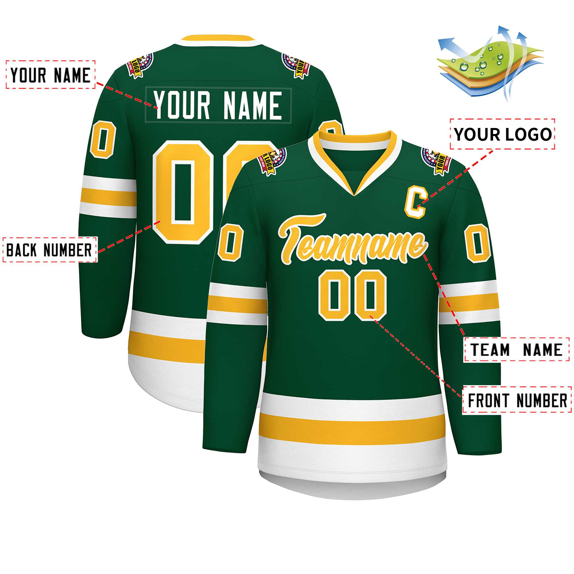 Custom Green Gold-White Classic Style Hockey Jersey | KXKSHOP