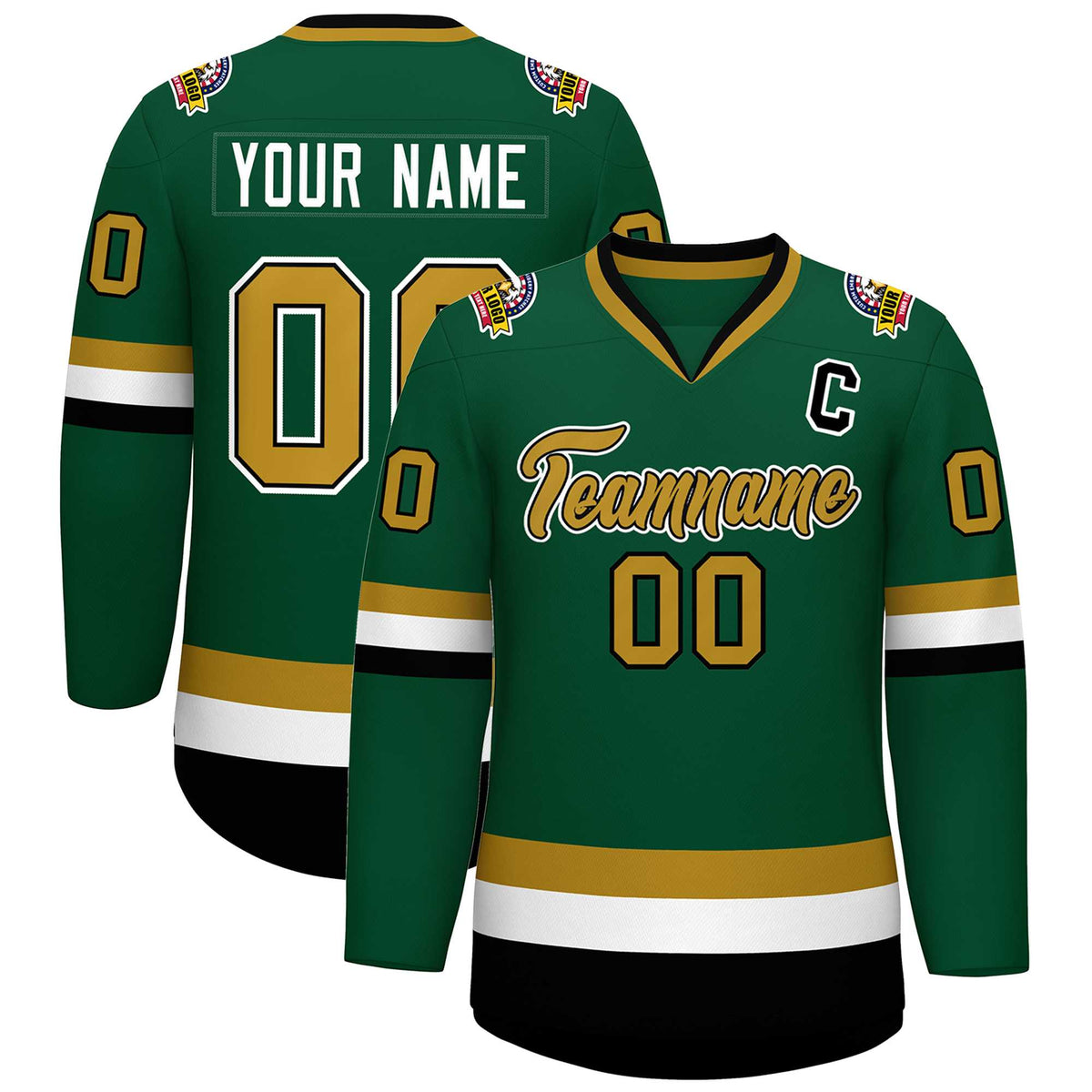 Custom Green Old Gold Black-White Classic Style Hockey Jersey | KXKSHOP