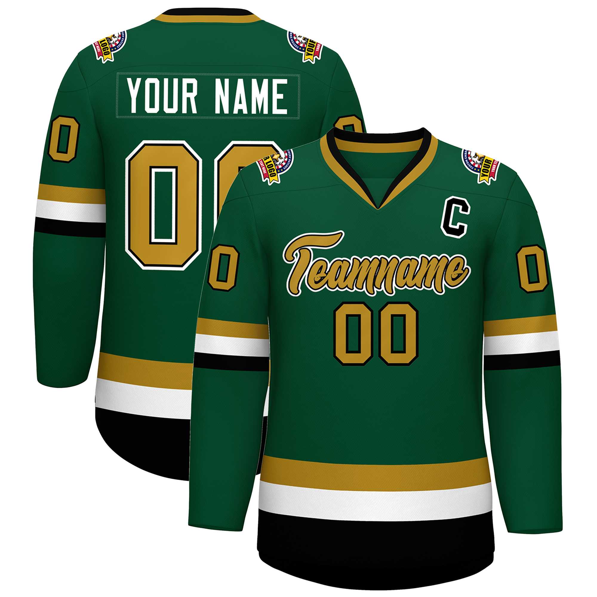 Custom Green Old Gold Black-White Classic Style Hockey Jersey | KXKSHOP