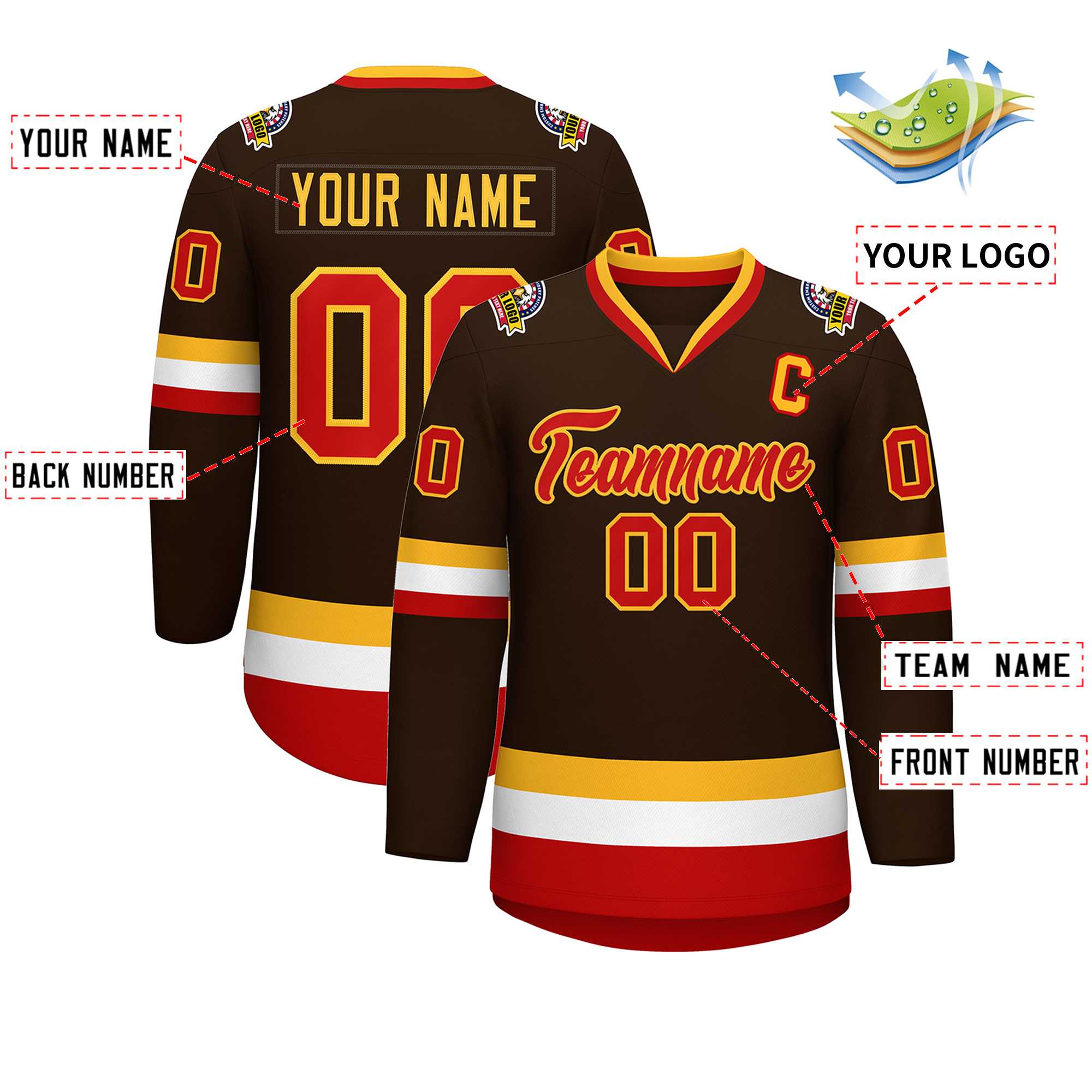 Custom Brown Red-Gold Classic Style Hockey Jersey | KXKSHOP