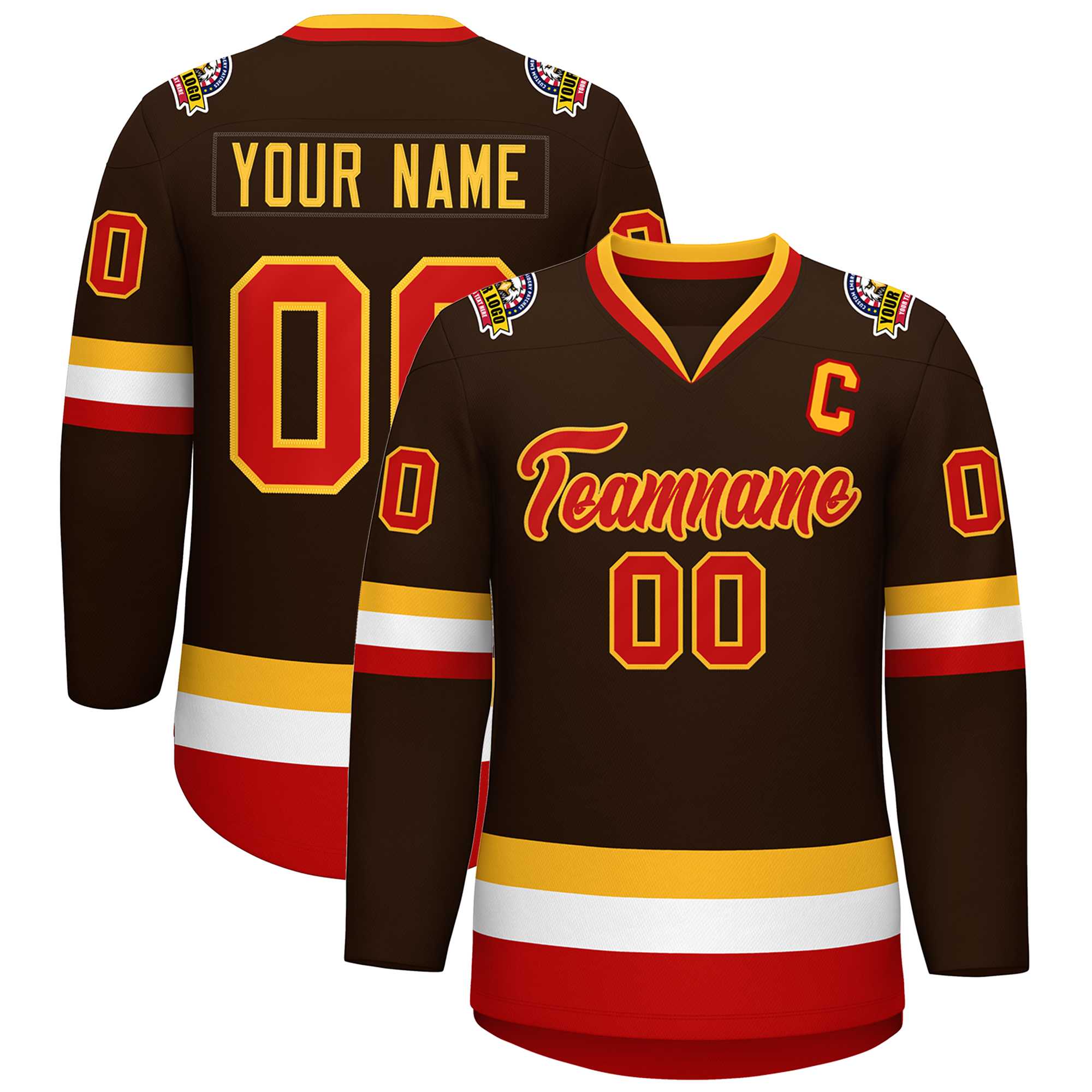 Custom Brown Red-Gold Classic Style Hockey Jersey | KXKSHOP
