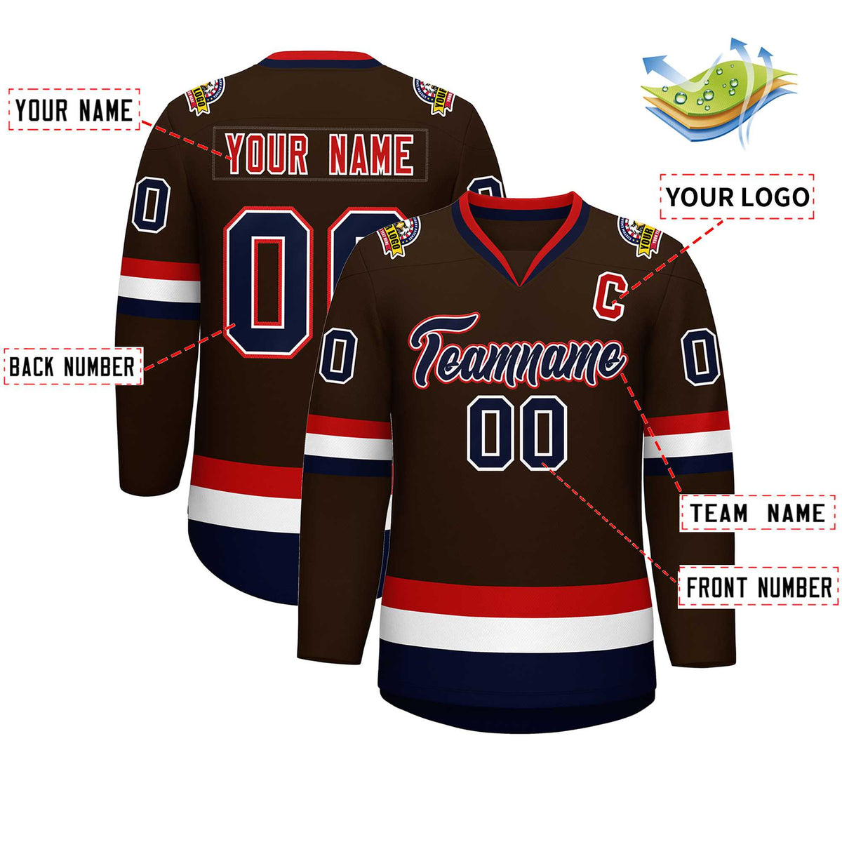 Custom Brown Navy White-Red Classic Style Hockey Jersey | KXKSHOP