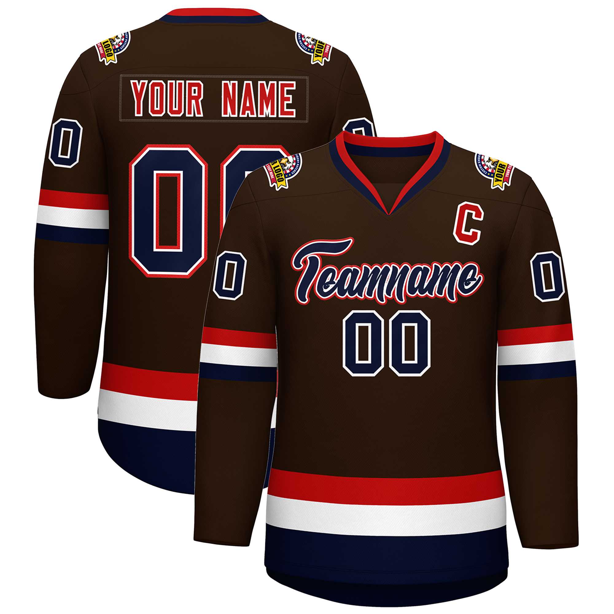 Custom Brown Navy White-Red Classic Style Hockey Jersey | KXKSHOP