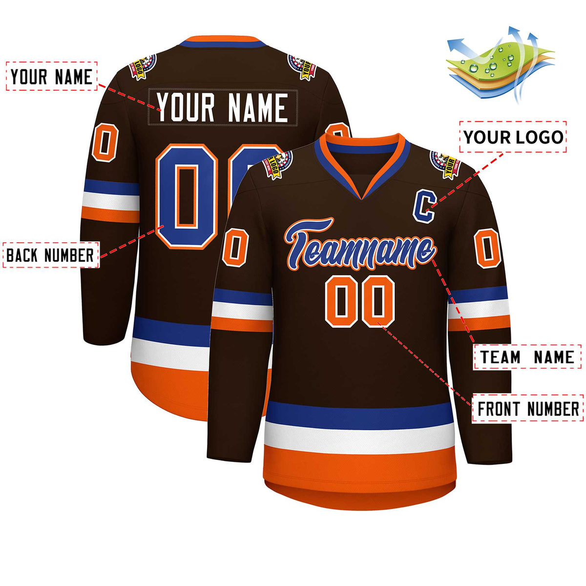Custom Brown Royal White-Orange Classic Style Hockey Jersey | KXKSHOP