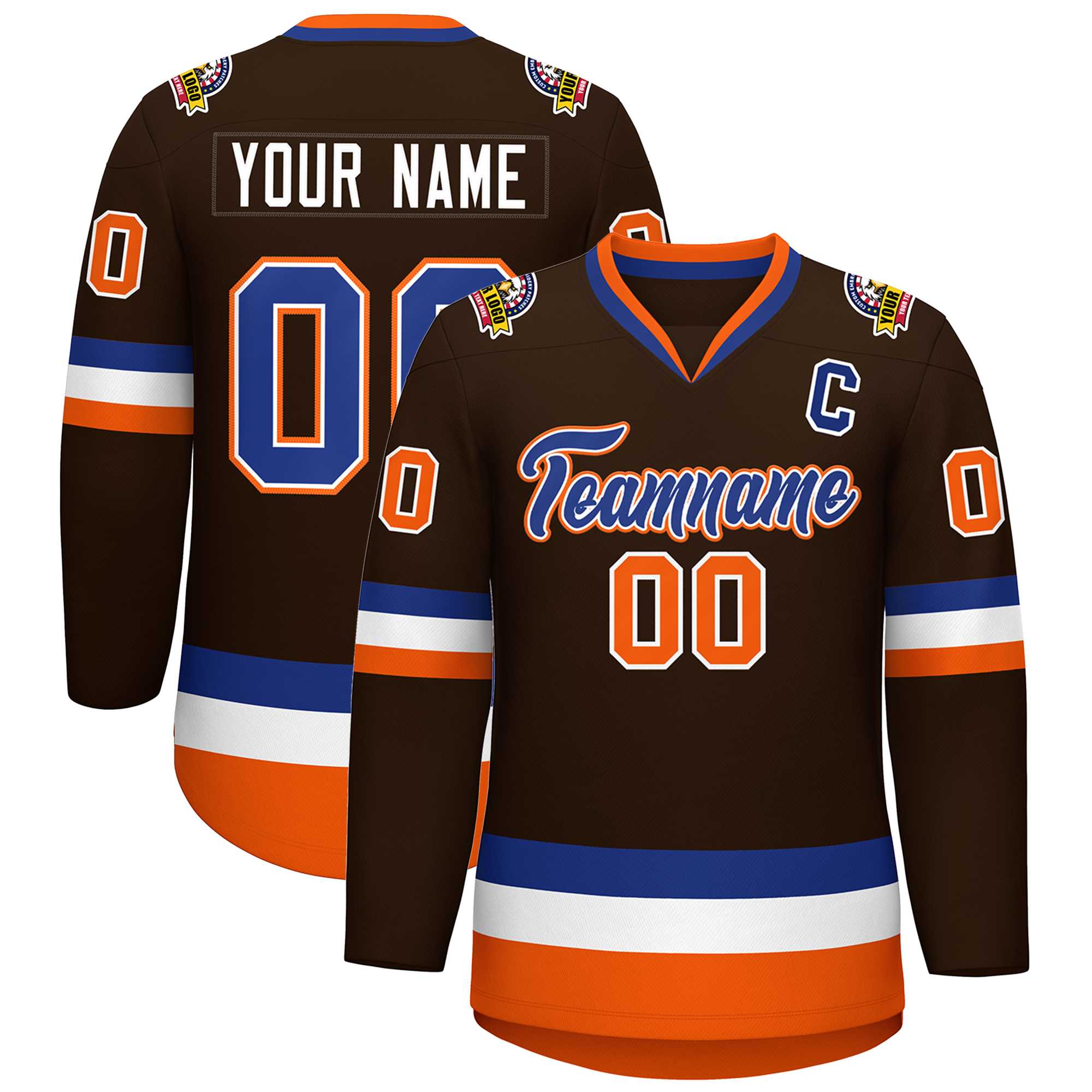Custom Brown Royal White-Orange Classic Style Hockey Jersey | KXKSHOP