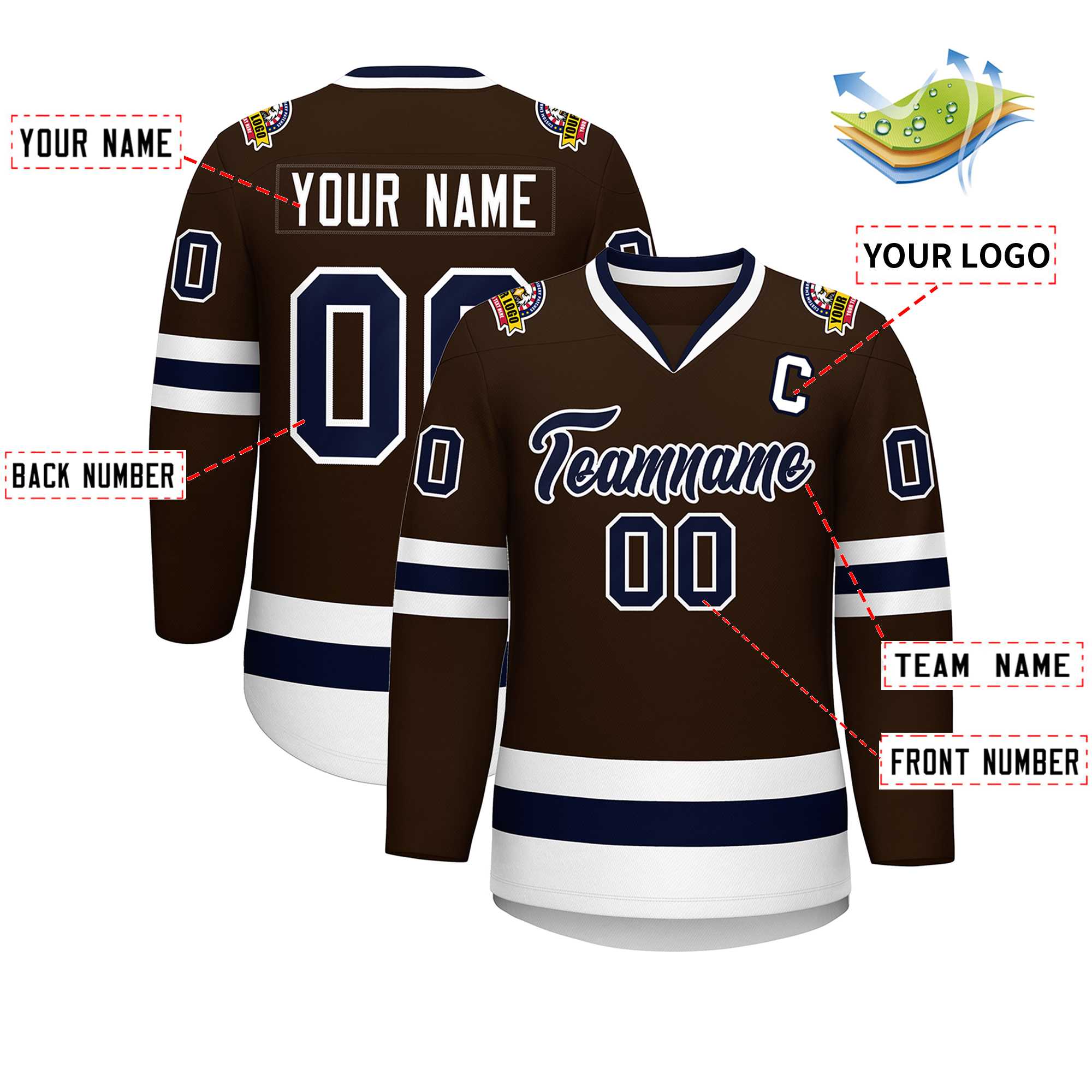 Custom Brown Navy-White Classic Style Hockey Jersey | KXKSHOP