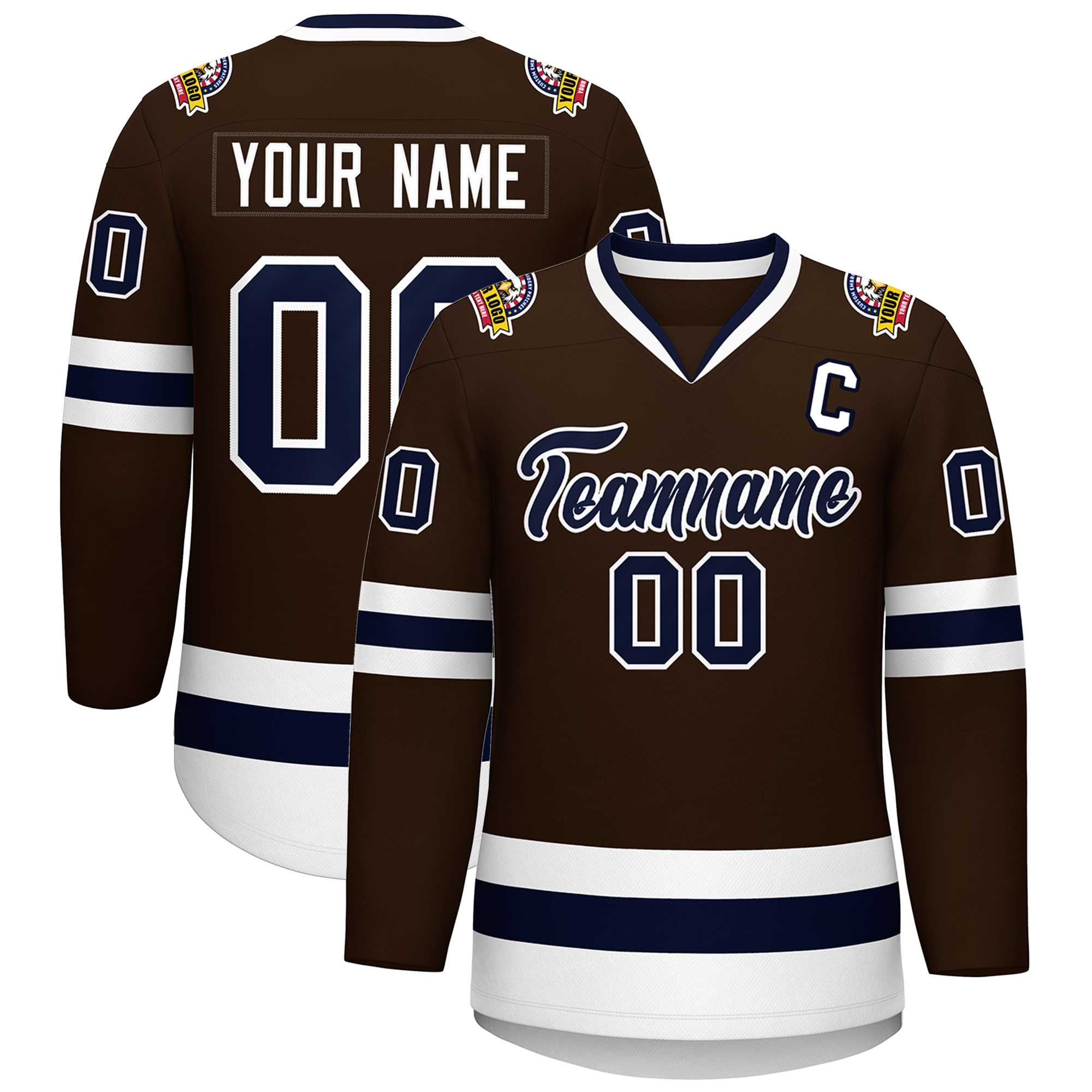 Custom Brown Navy-White Classic Style Hockey Jersey | KXKSHOP