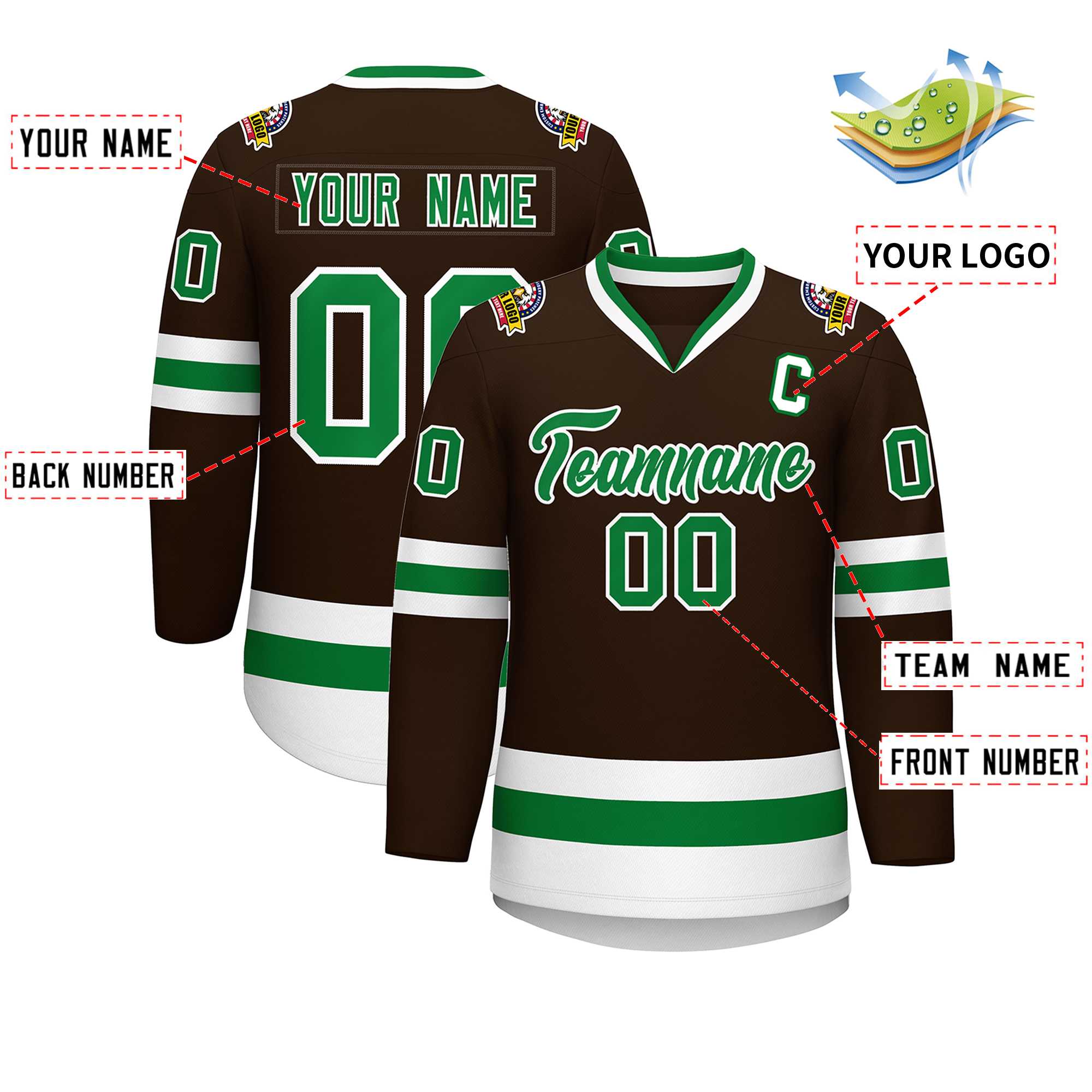 Custom Brown Kelly Green-White Classic Style Hockey Jersey | KXKSHOP