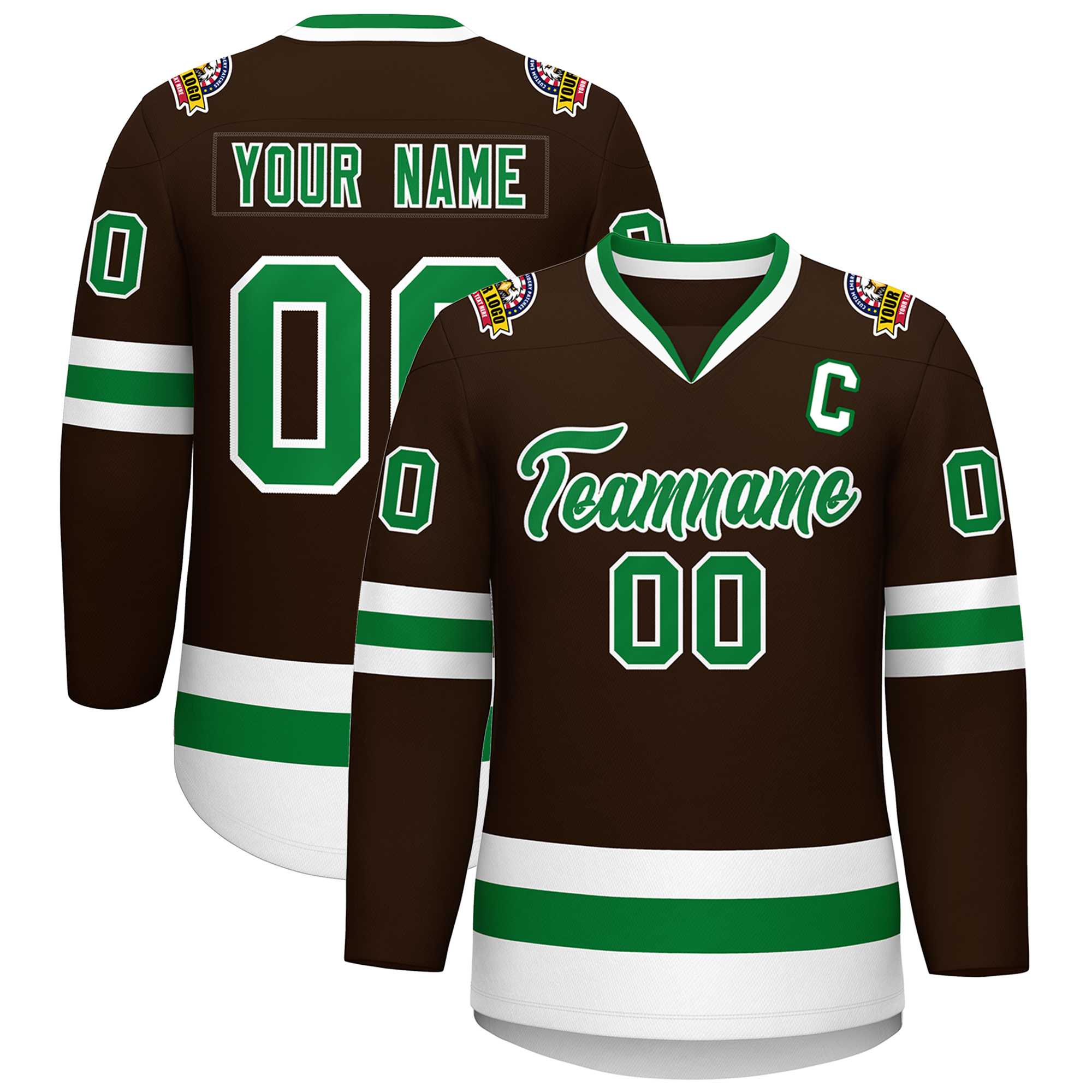 Custom Brown Kelly Green-White Classic Style Hockey Jersey | KXKSHOP