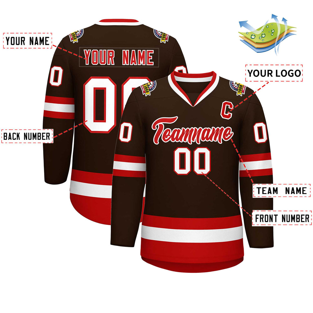 Custom Brown Red-White Classic Style Hockey Jersey | KXKSHOP