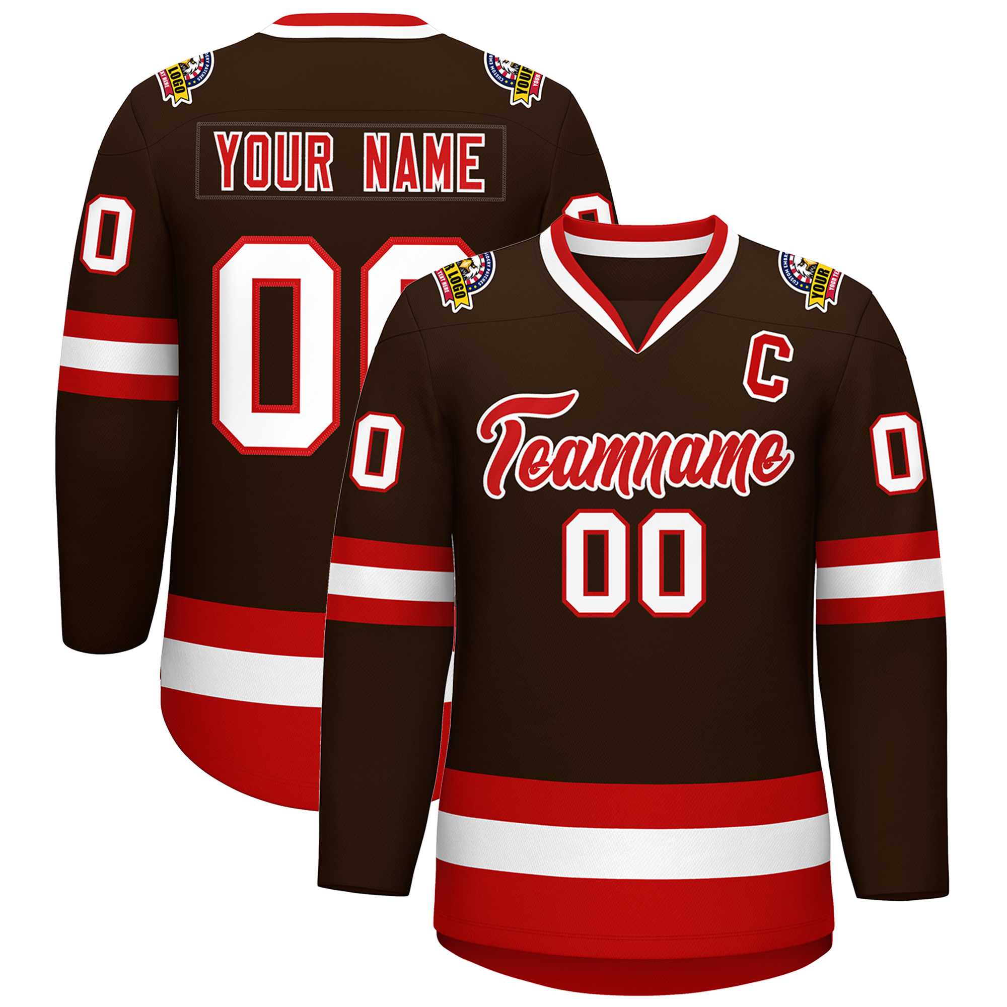 Custom Brown Red-White Classic Style Hockey Jersey | KXKSHOP