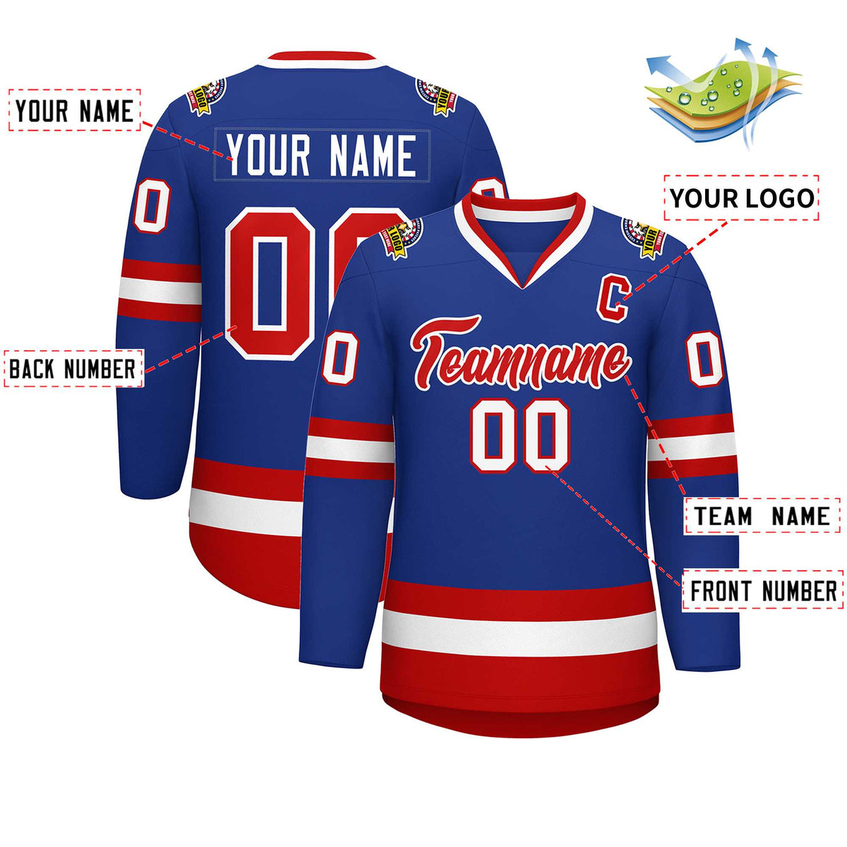 Custom Royal Red-White Classic Style Hockey Jersey | KXKSHOP