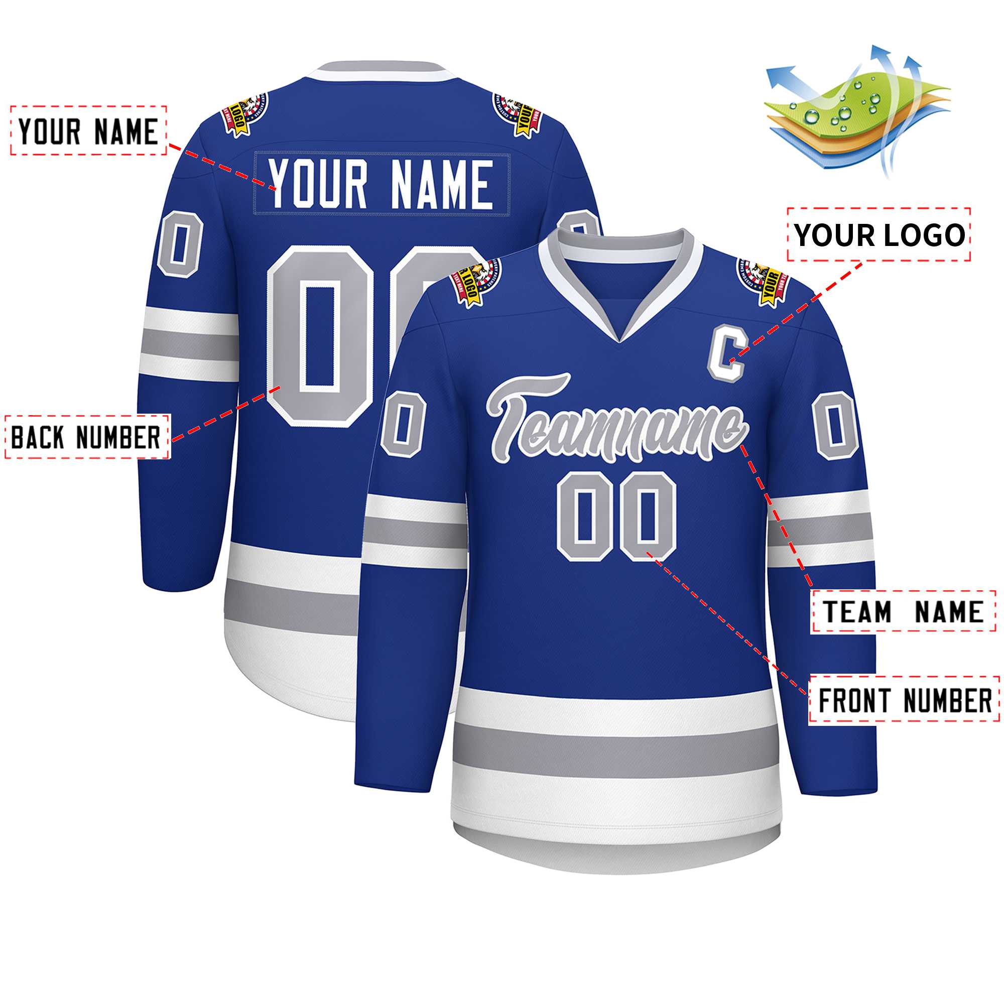 Custom Royal Gray-White Classic Style Hockey Jersey | KXKSHOP