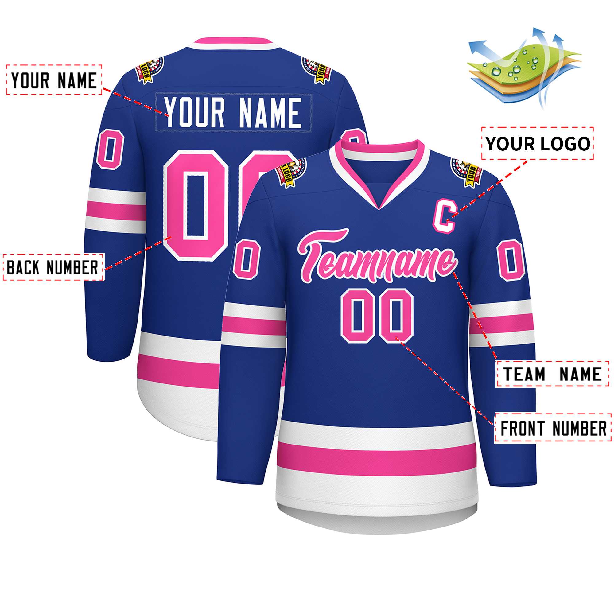 Custom Royal Pink-White Classic Style Hockey Jersey | KXKSHOP