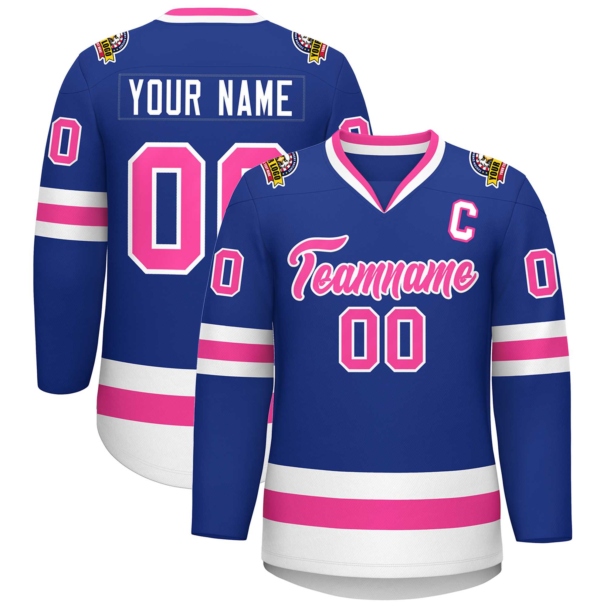Custom Royal Pink-White Classic Style Hockey Jersey | KXKSHOP