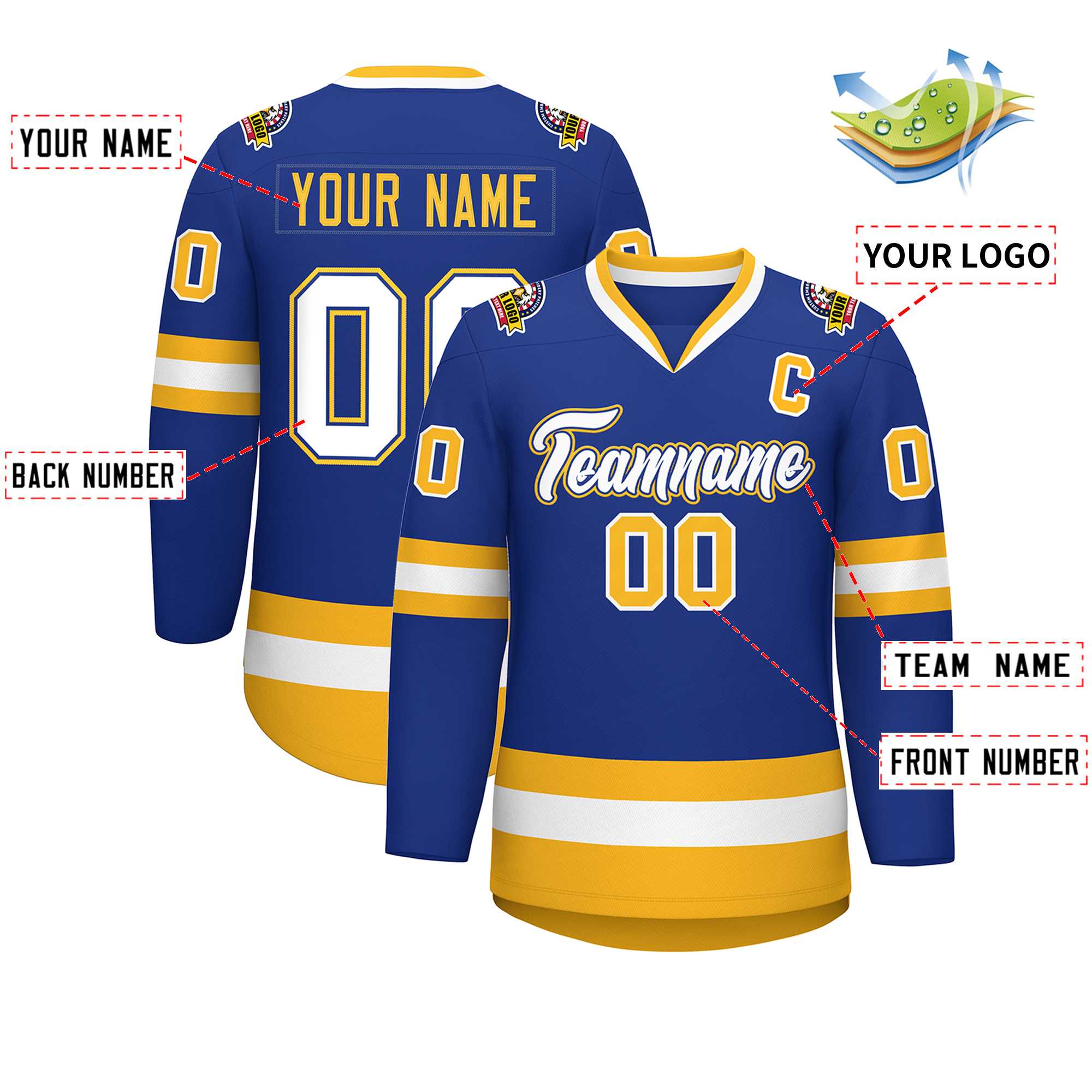 Custom Royal White Royal-Gold Classic Style Hockey Jersey | KXKSHOP