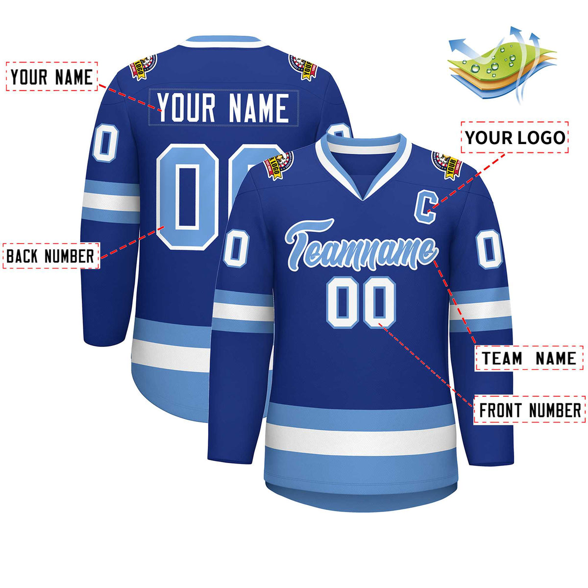 Custom Royal Light Blue-White Classic Style Hockey Jersey | KXKSHOP