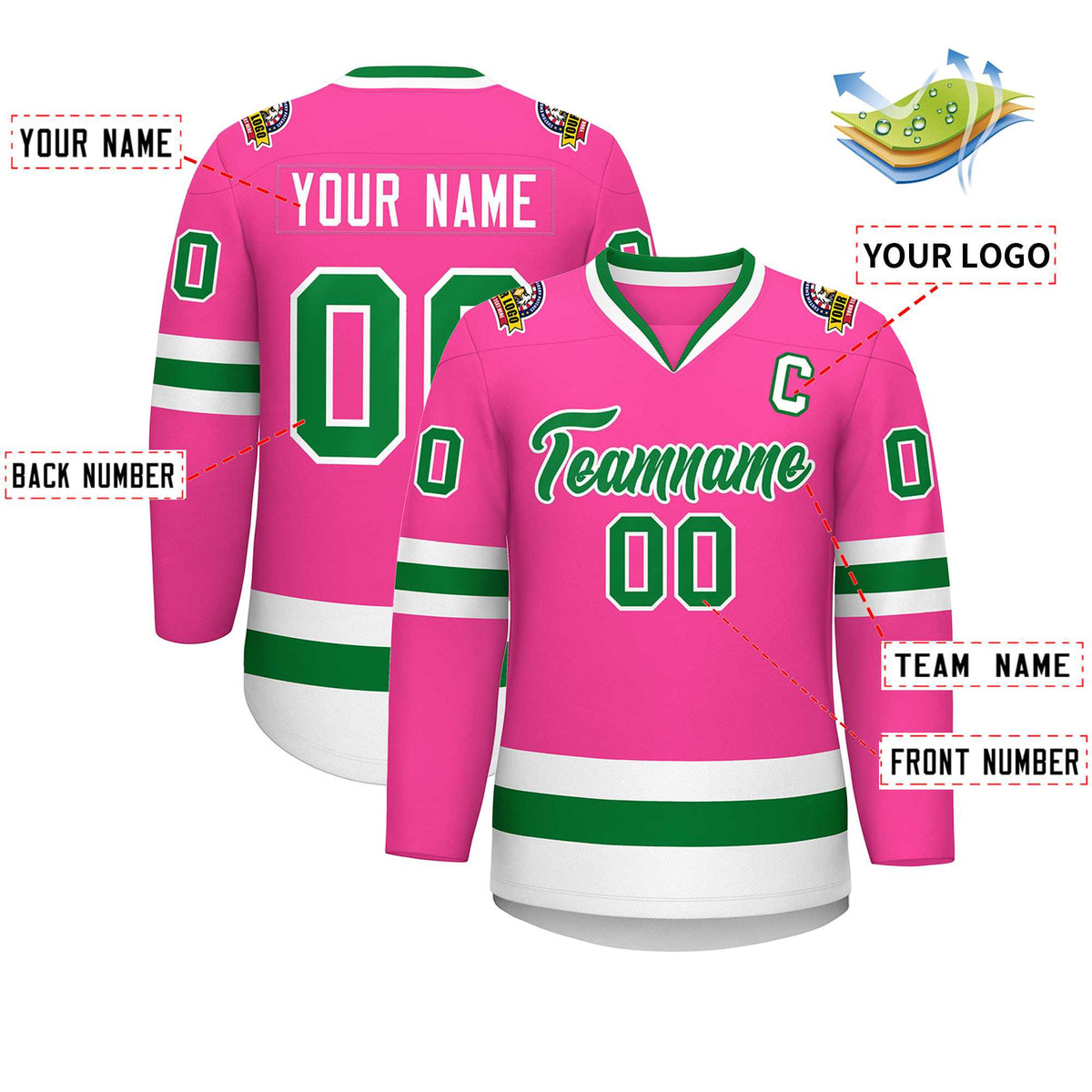 Custom Pink Kelly Green-White Classic Style Hockey Jersey | KXKSHOP