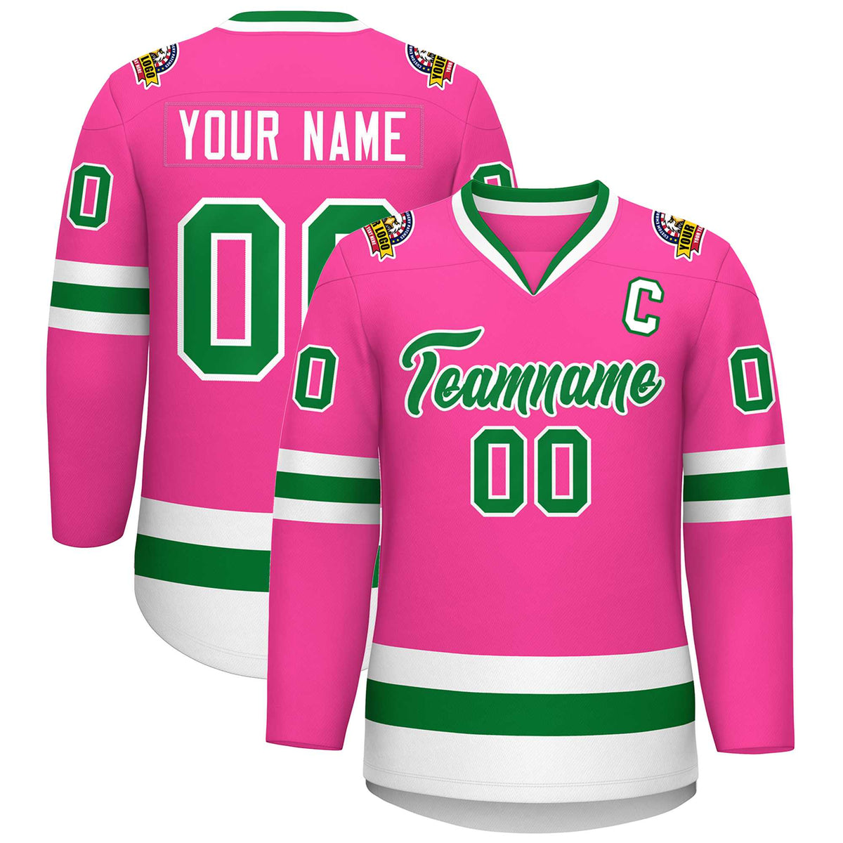 Custom Pink Kelly Green-White Classic Style Hockey Jersey | KXKSHOP