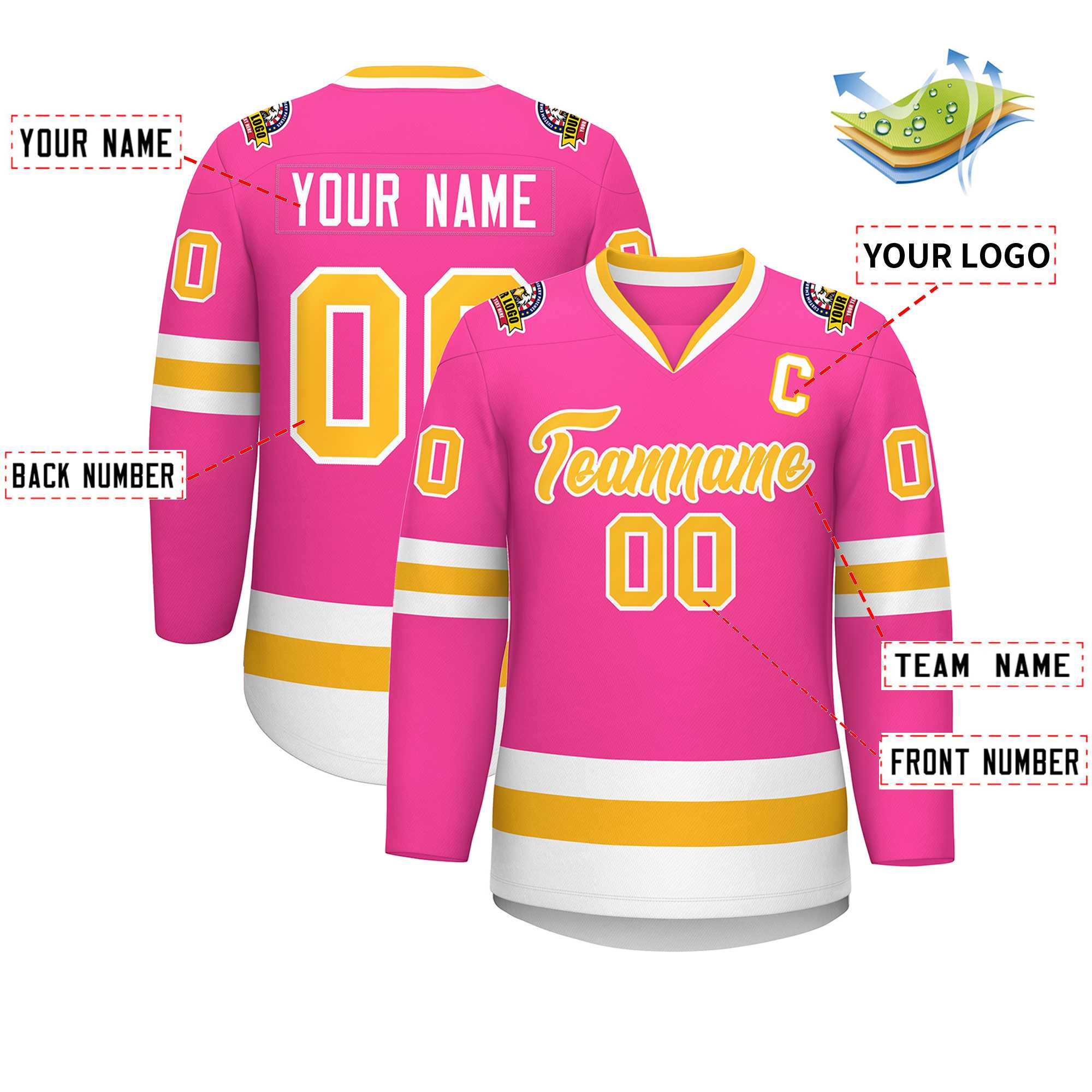 Custom Pink Gold-White Classic Style Hockey Jersey | KXKSHOP