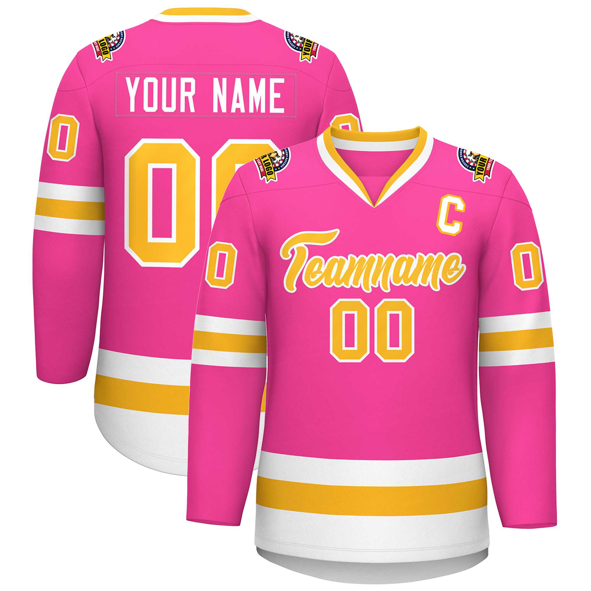 Custom Pink Gold-White Classic Style Hockey Jersey | KXKSHOP