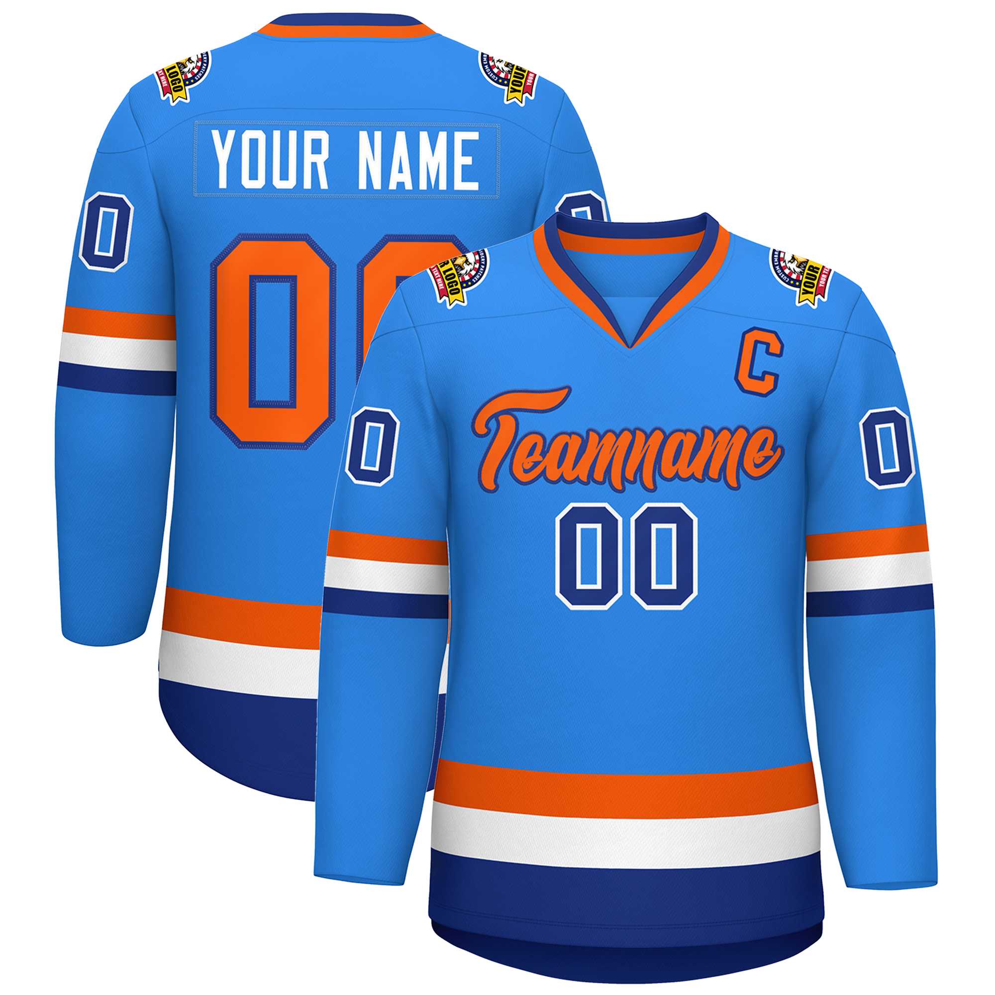 Custom Powder Blue Orange-Royal Classic Style Hockey Jersey | KXKSHOP