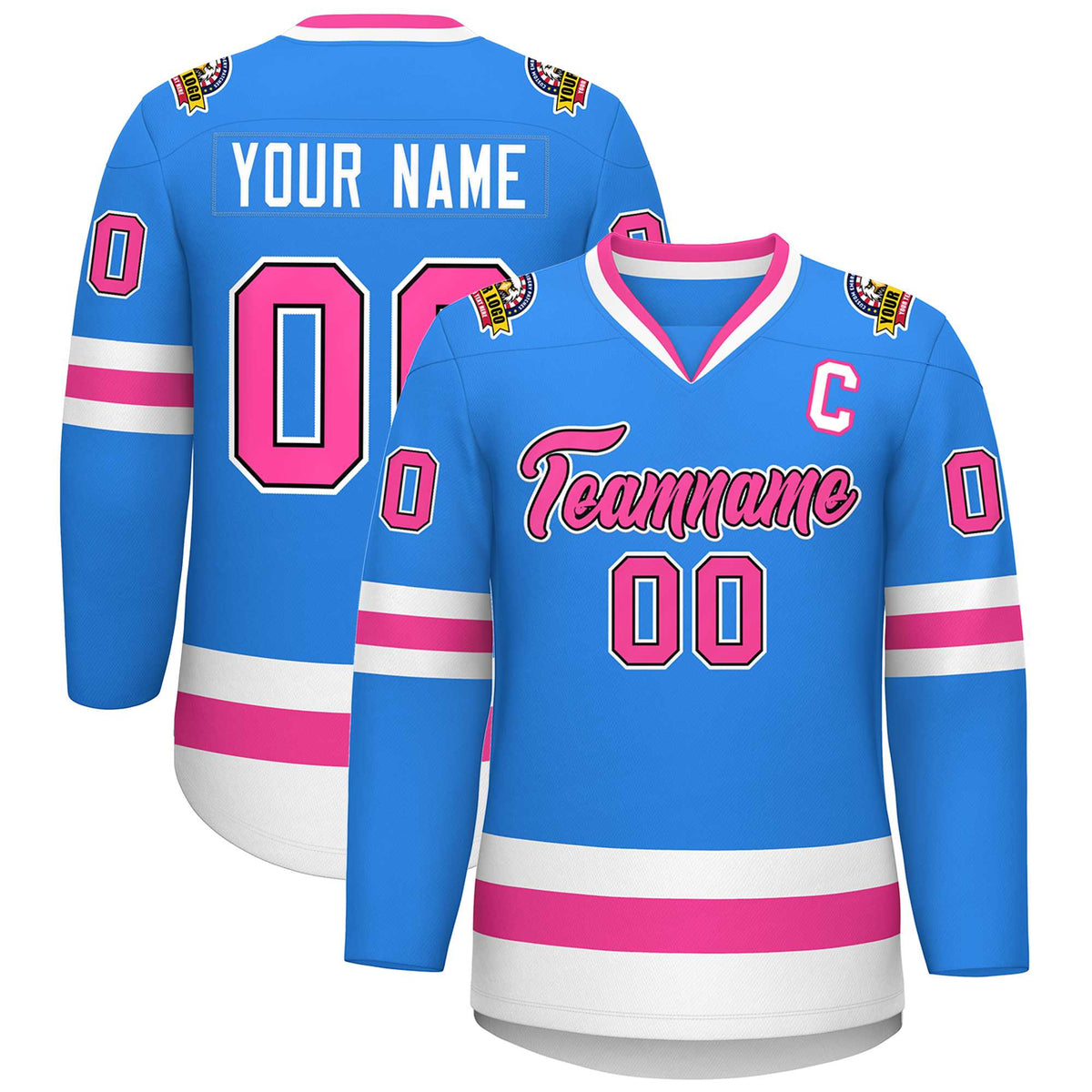 Custom Powder Blue Pink Black-White Classic Style Hockey Jersey | KXKSHOP