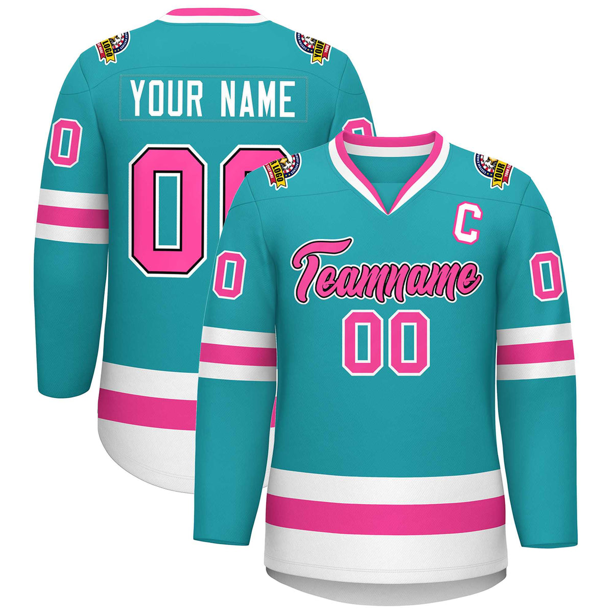 Custom Aqua Pink Navy-White Classic Style Hockey Jersey | KXKSHOP