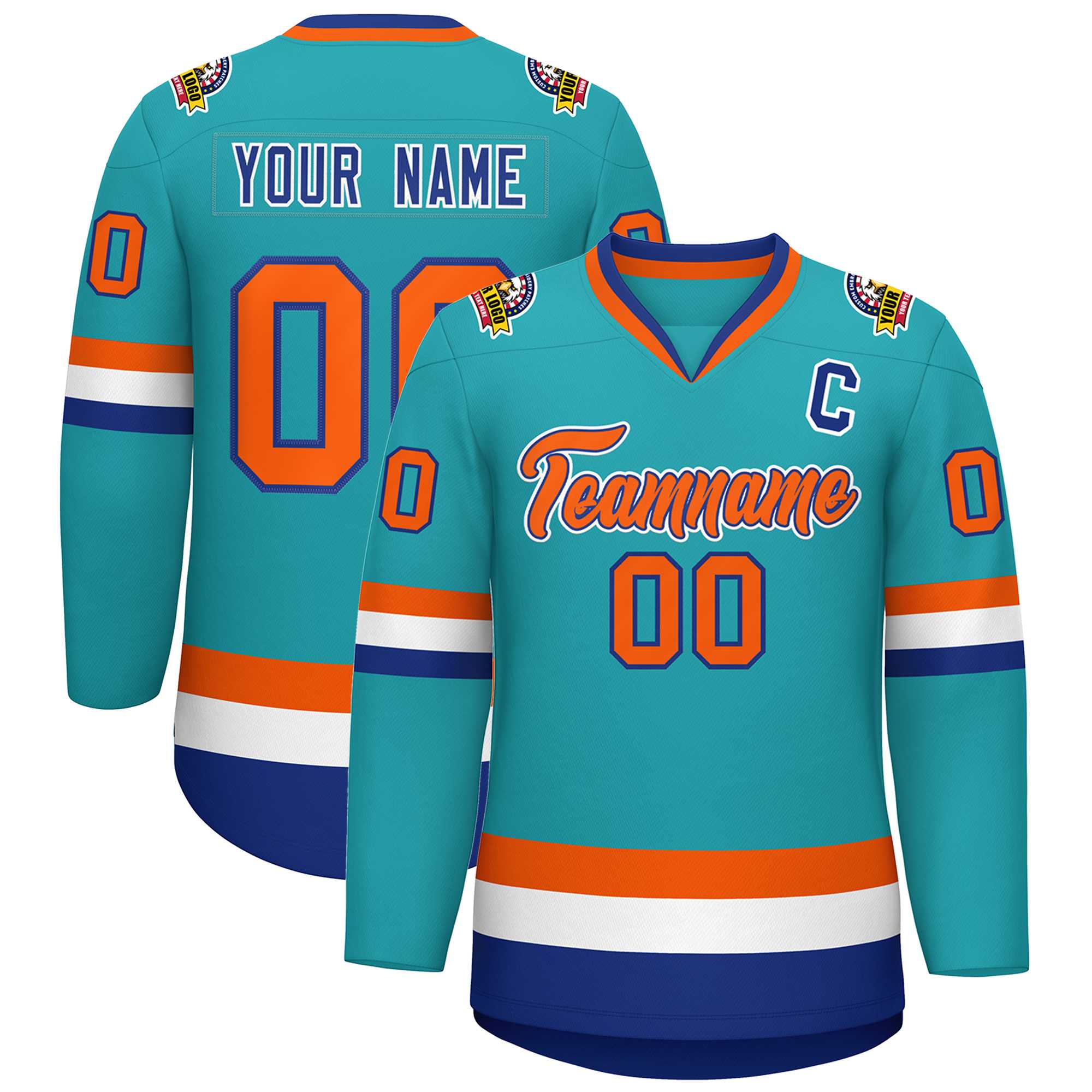 Custom Aqua Orange Royal-White Classic Style Hockey Jersey | KXKSHOP