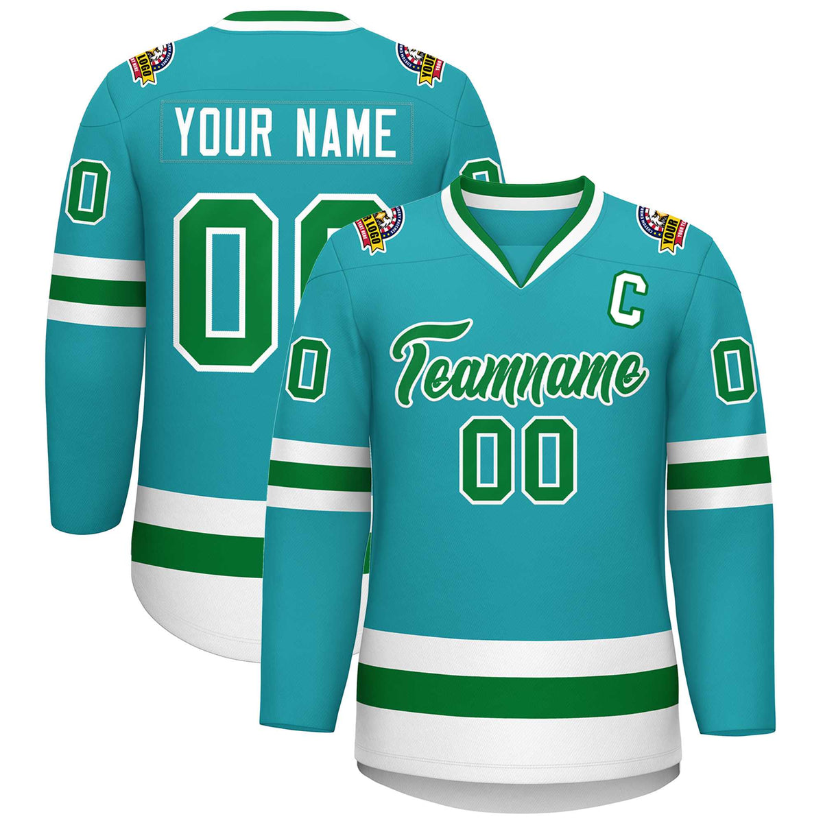 Custom Aqua Kelly Green-White Classic Style Hockey Jersey | KXKSHOP
