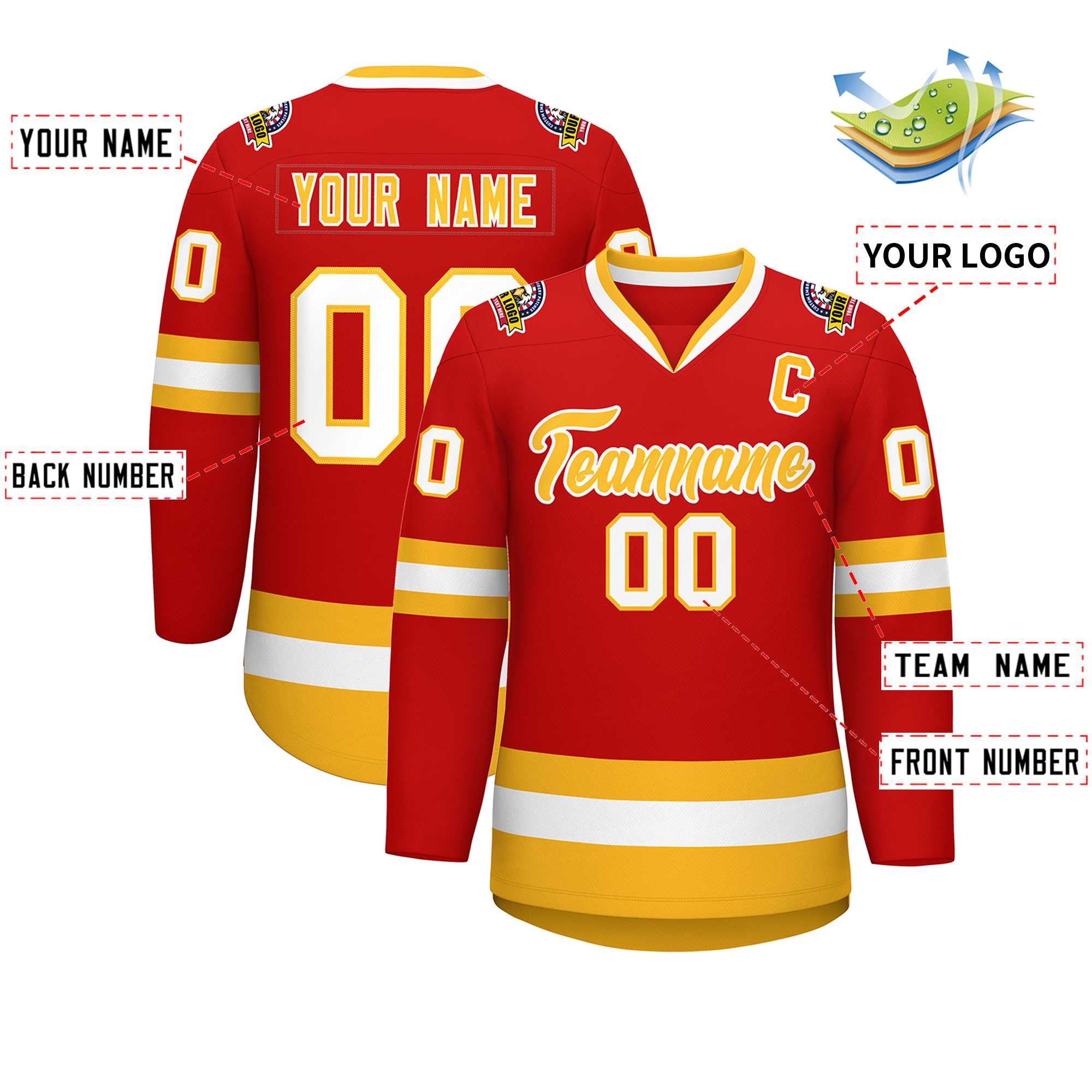 Custom Red Gold-White Classic Style Hockey Jersey | KXKSHOP