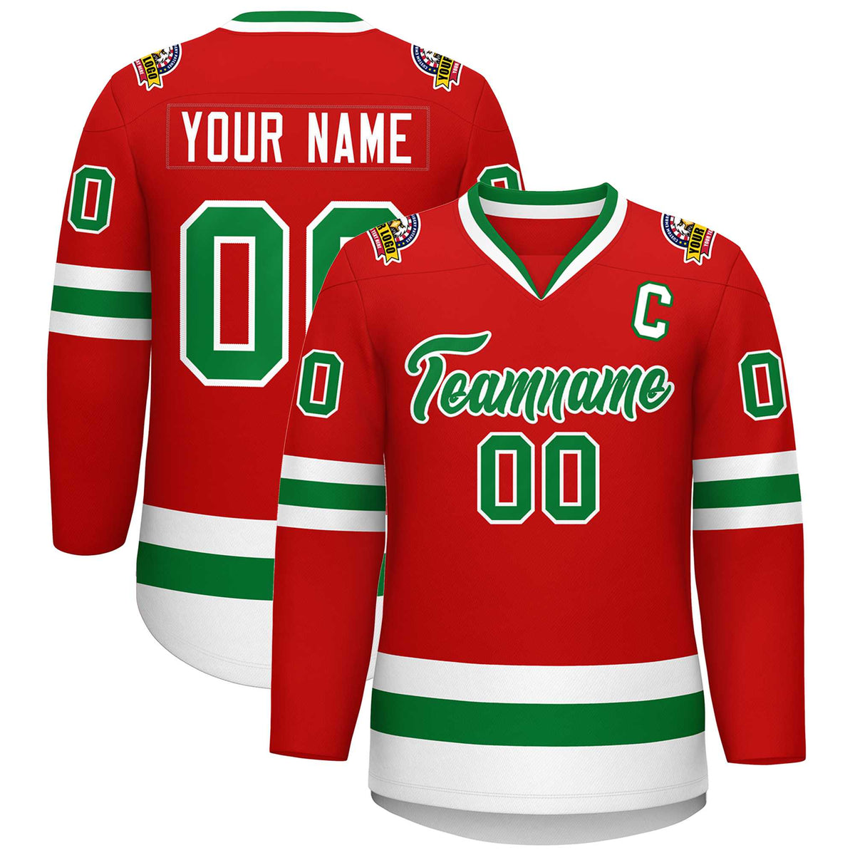 Custom Red Kelly Green-White Classic Style Hockey Jersey | KXKSHOP