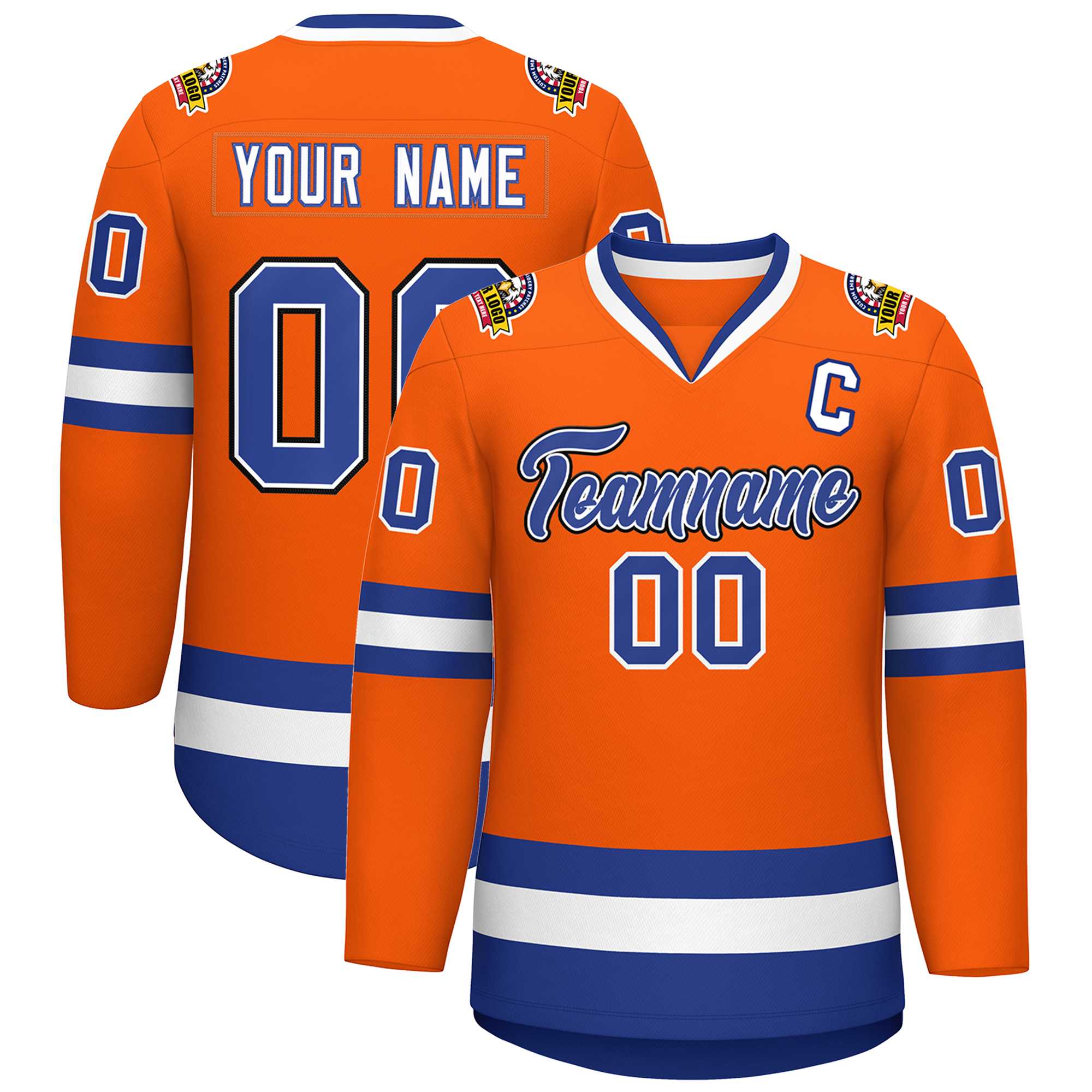 Custom Orange Royal White-Black Classic Style Hockey Jersey | KXKSHOP