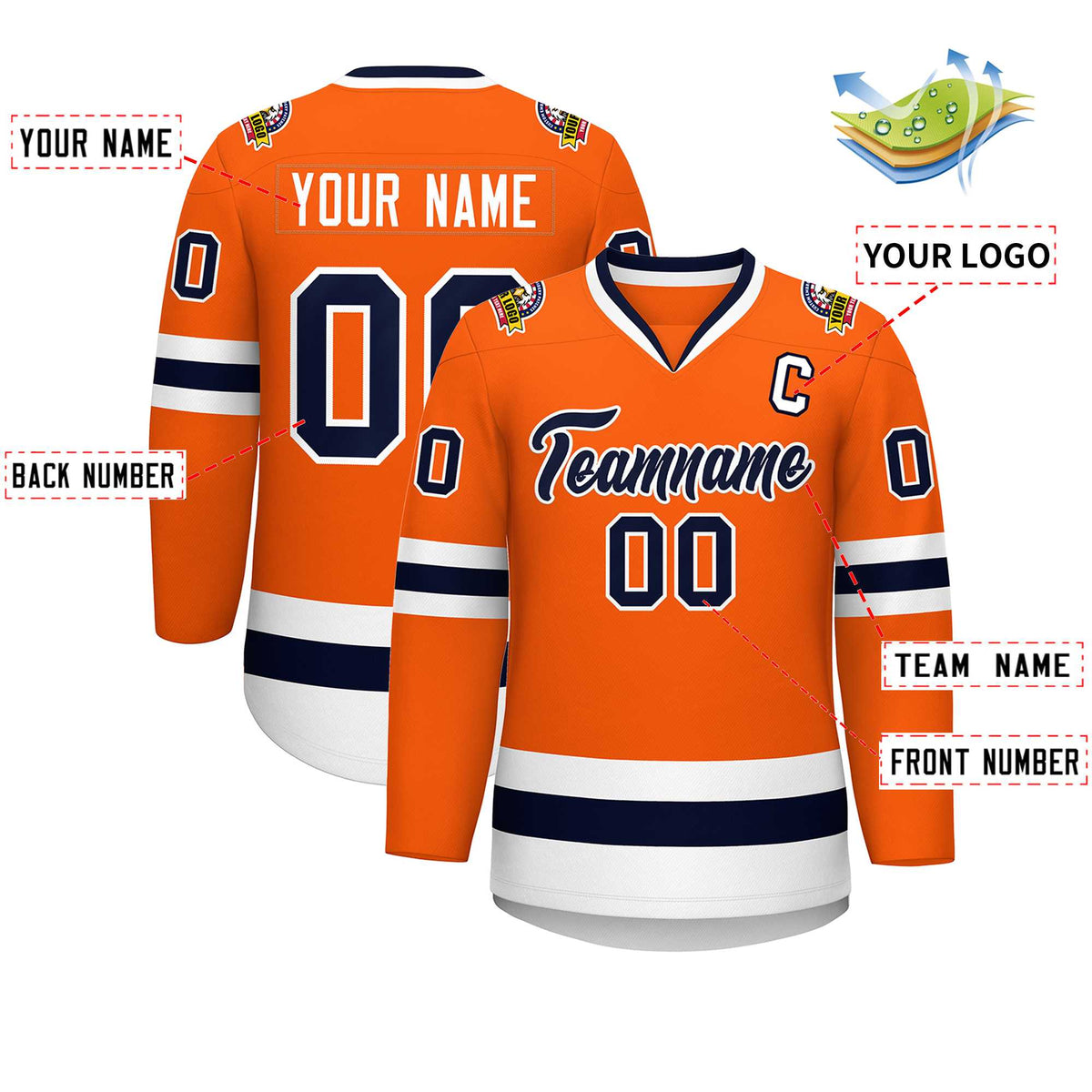 Custom Orange Navy-White Classic Style Hockey Jersey | KXKSHOP