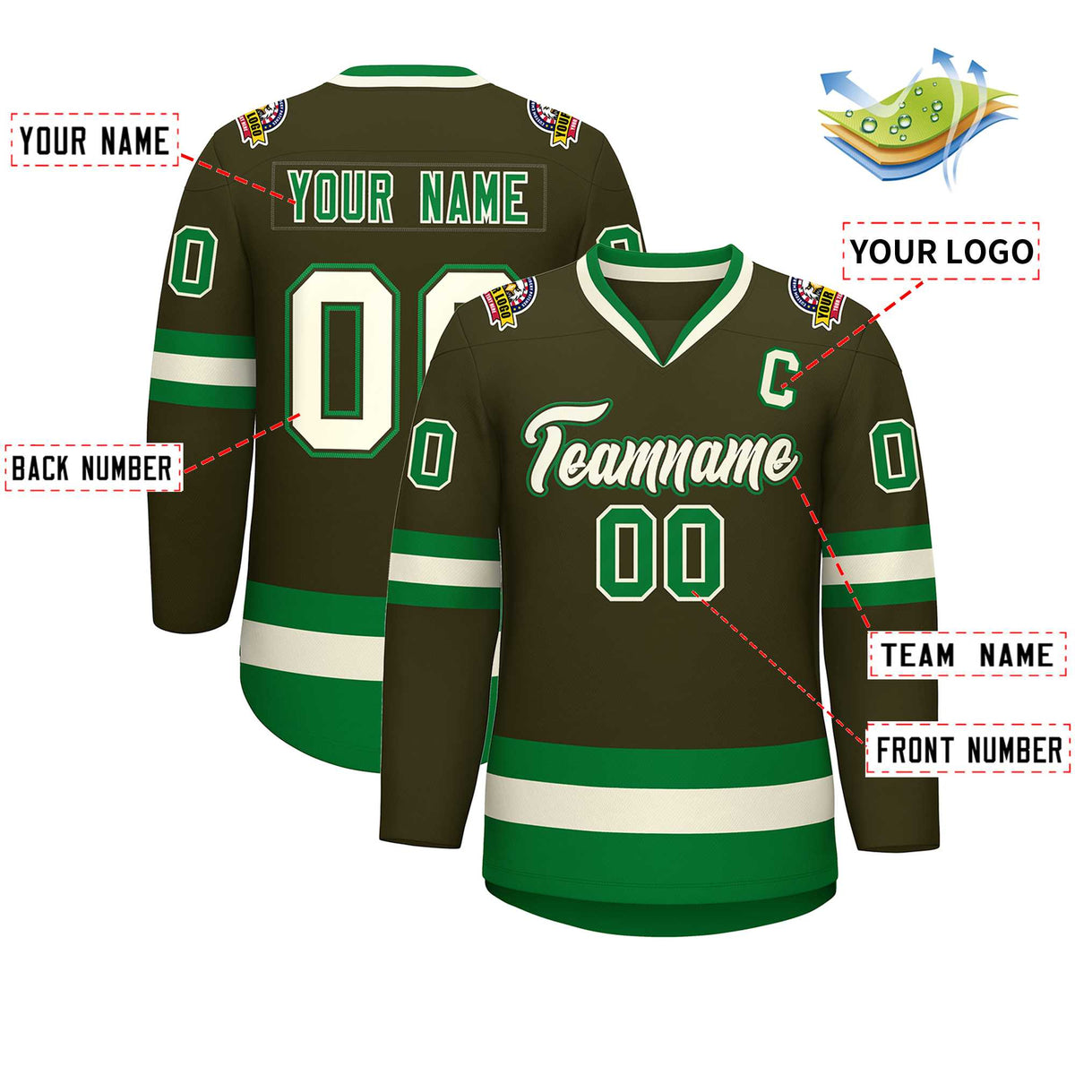 Custom Olive Khaki Olive-Kelly Green Classic Style Hockey Jersey | KXKSHOP