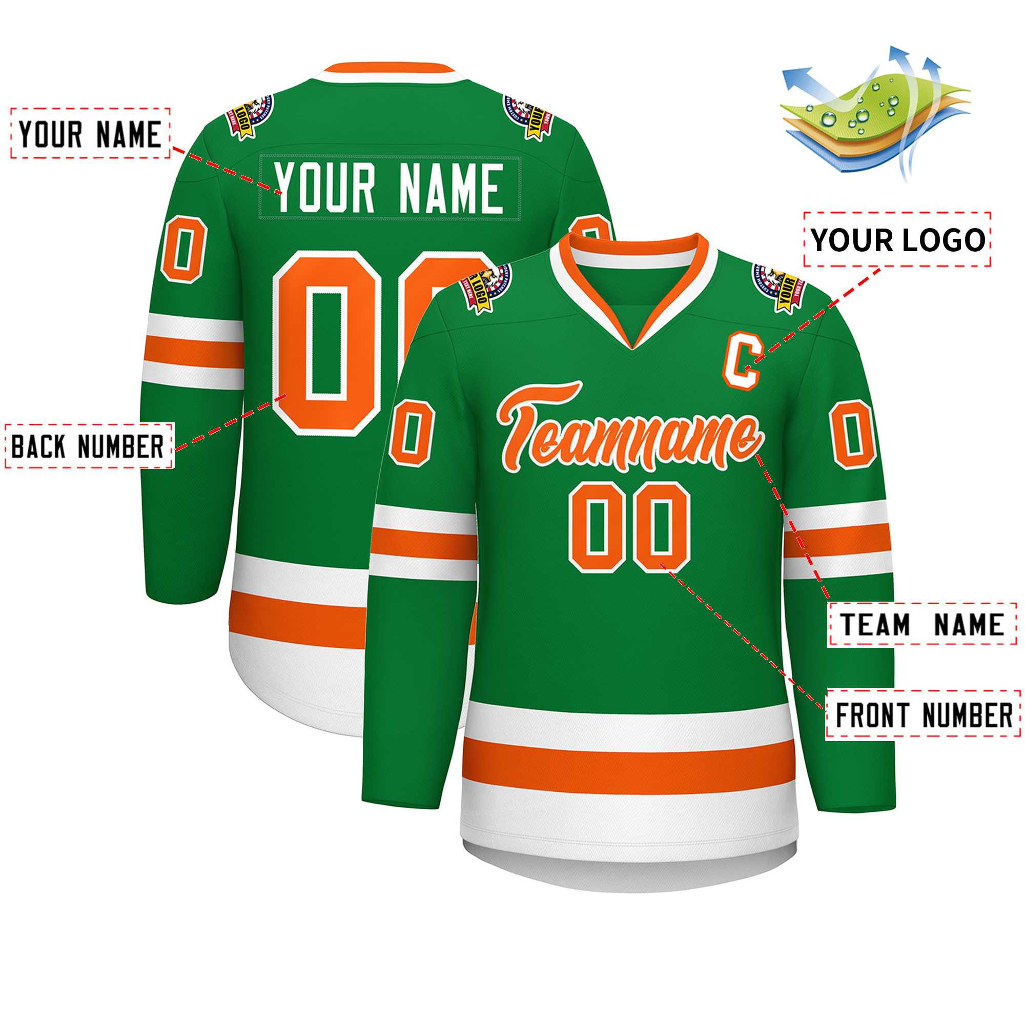 Custom Kelly Green Orange-White Classic Style Hockey Jersey | KXKSHOP