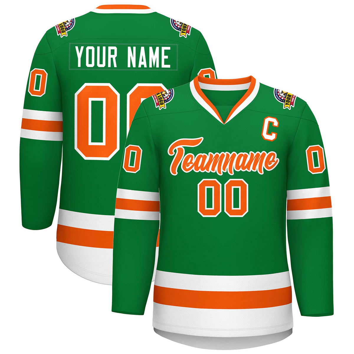 Custom Kelly Green Orange-White Classic Style Hockey Jersey | KXKSHOP