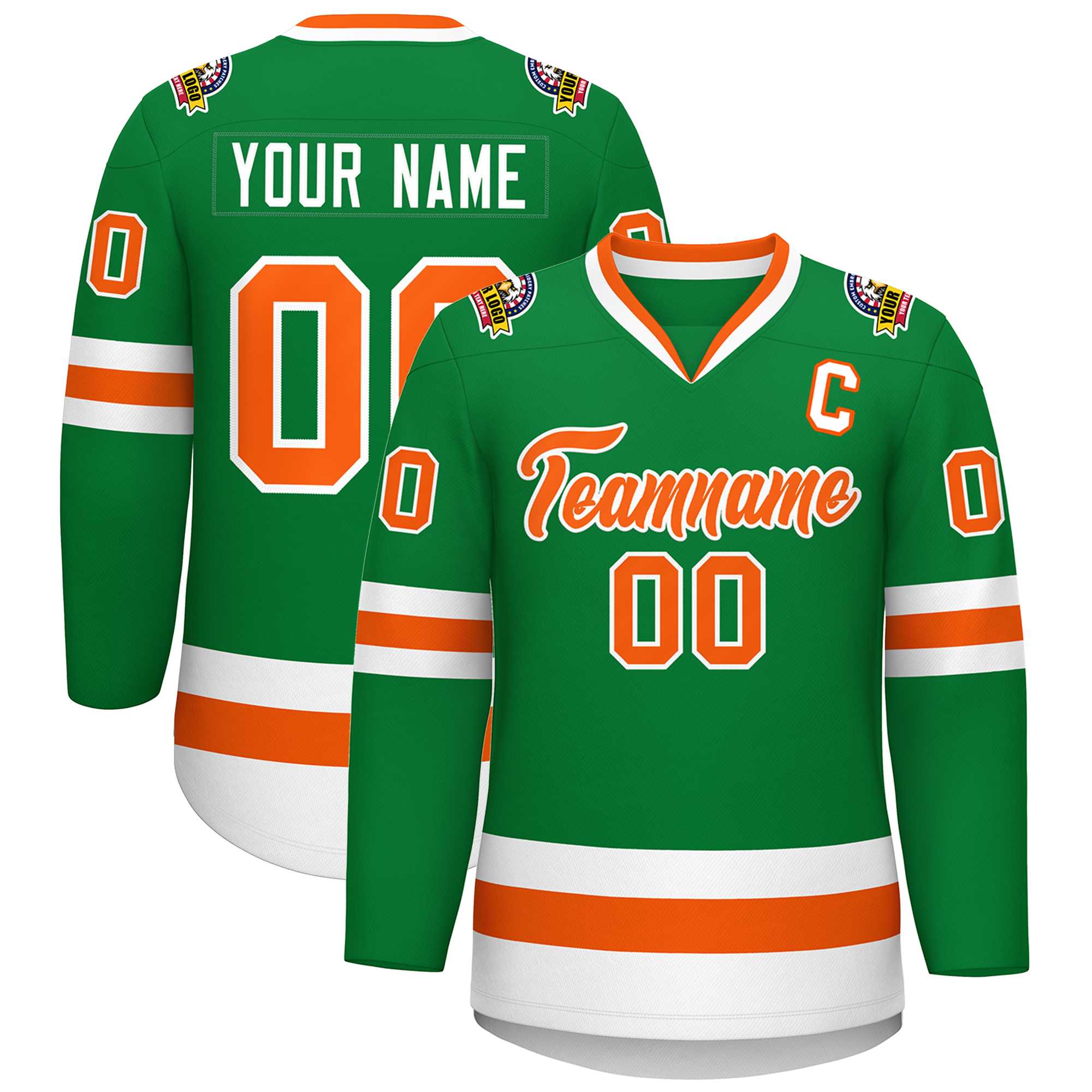 Custom Kelly Green Orange-White Classic Style Hockey Jersey | KXKSHOP