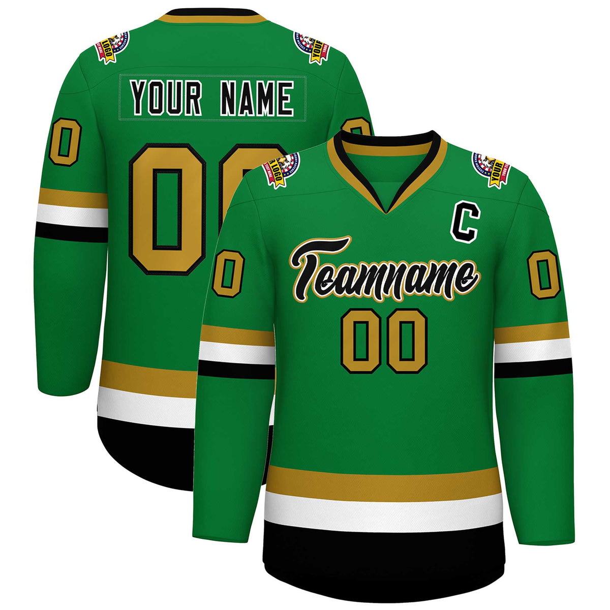Custom Kelly Green Black White-Old Gold Classic Style Hockey Jersey | KXKSHOP