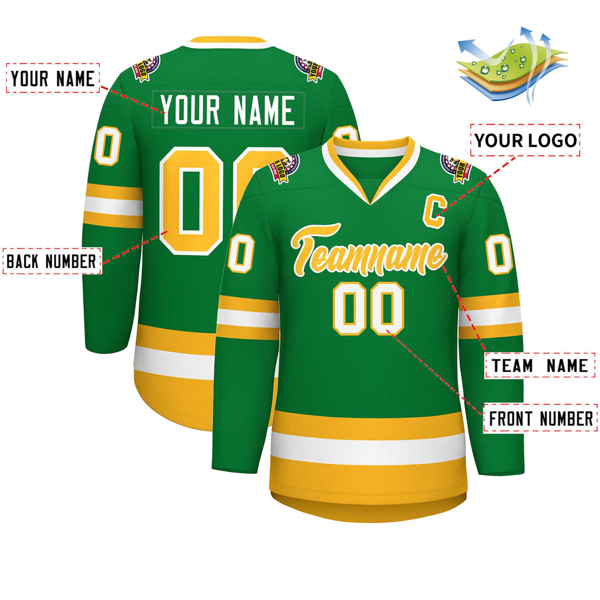 Custom Kelly Green Gold-White Classic Style Hockey Jersey | KXKSHOP
