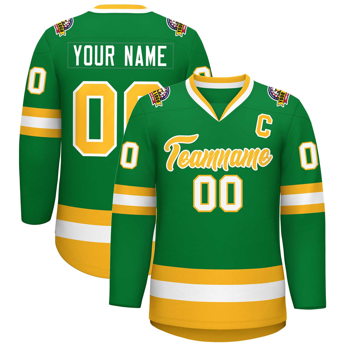 Custom Kelly Green Gold-White Classic Style Hockey Jersey | KXKSHOP