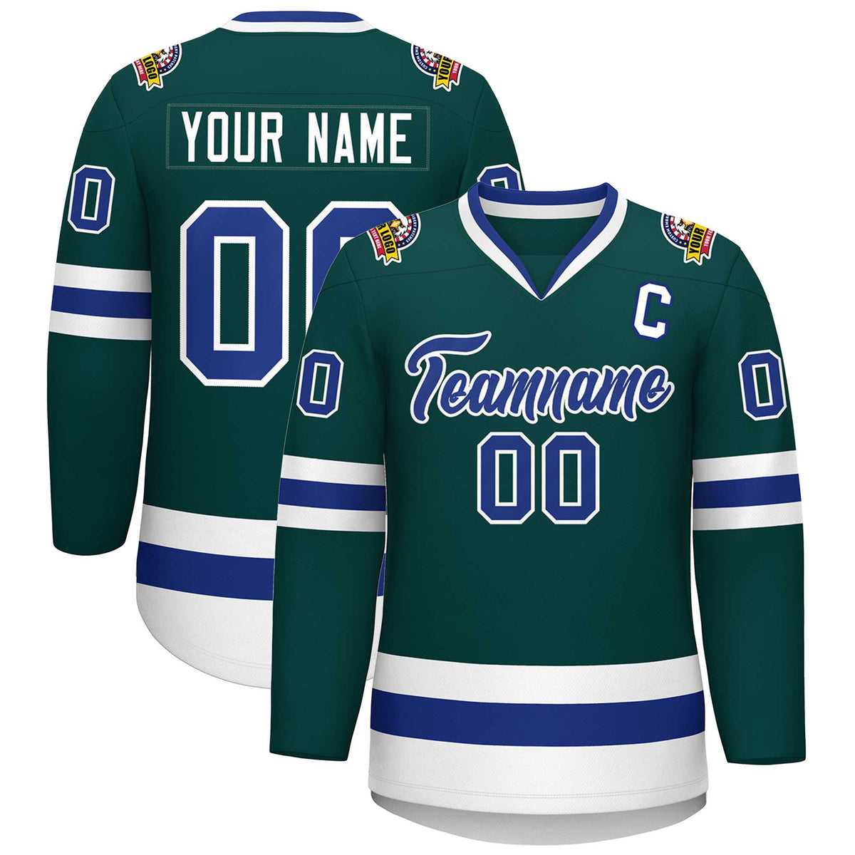 Custom Midnight Green Royal-White Classic Style Hockey Jersey | KXKSHOP