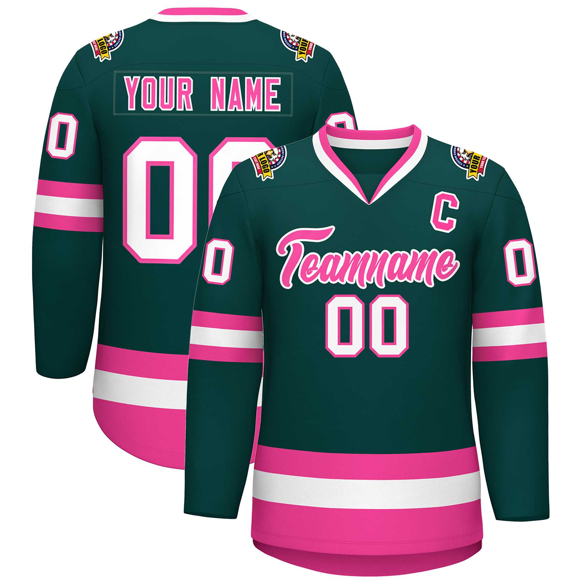 Custom Midnight Green Pink-White Classic Style Hockey Jersey | KXKSHOP