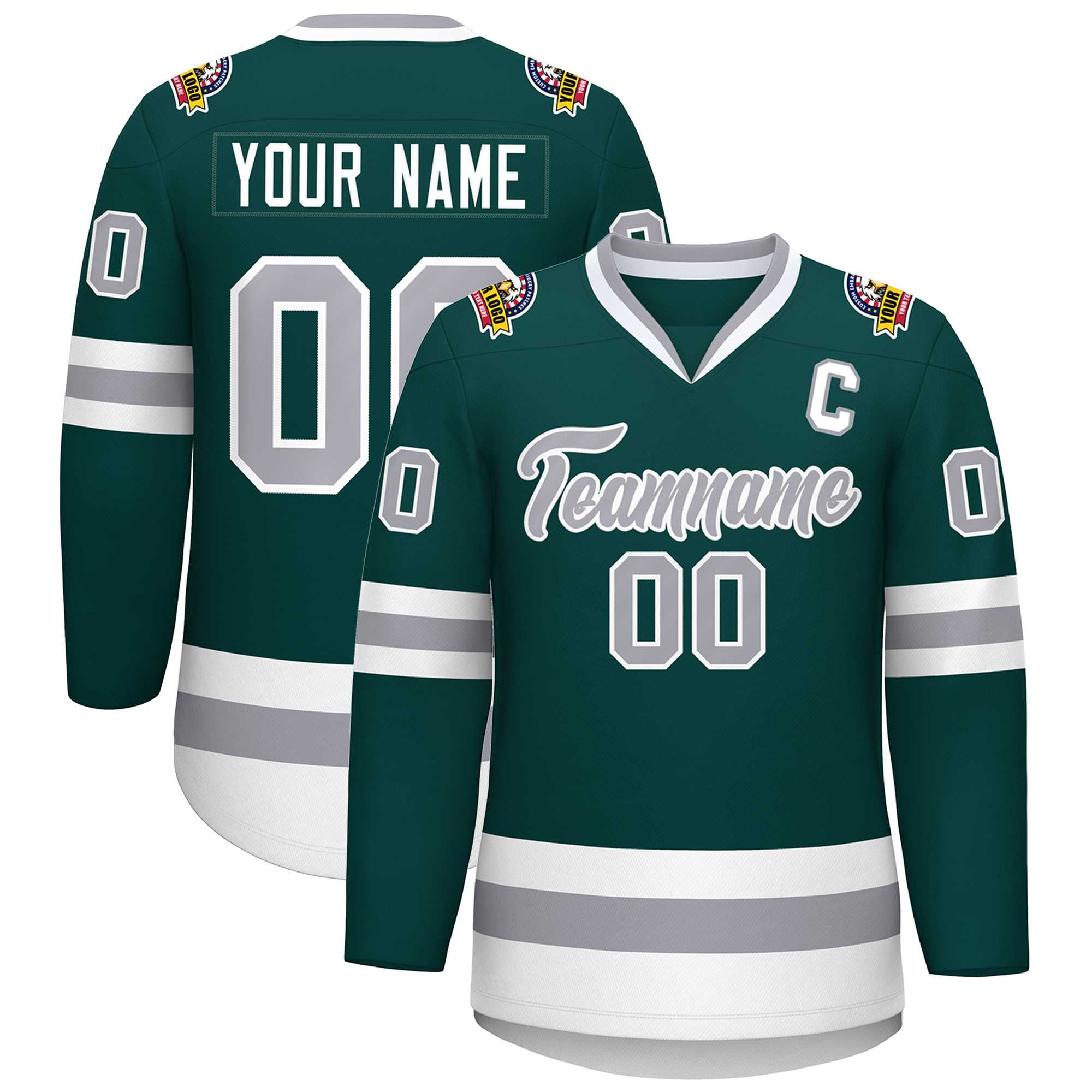 Custom Midnight Green Gray-White Classic Style Hockey Jersey | KXKSHOP