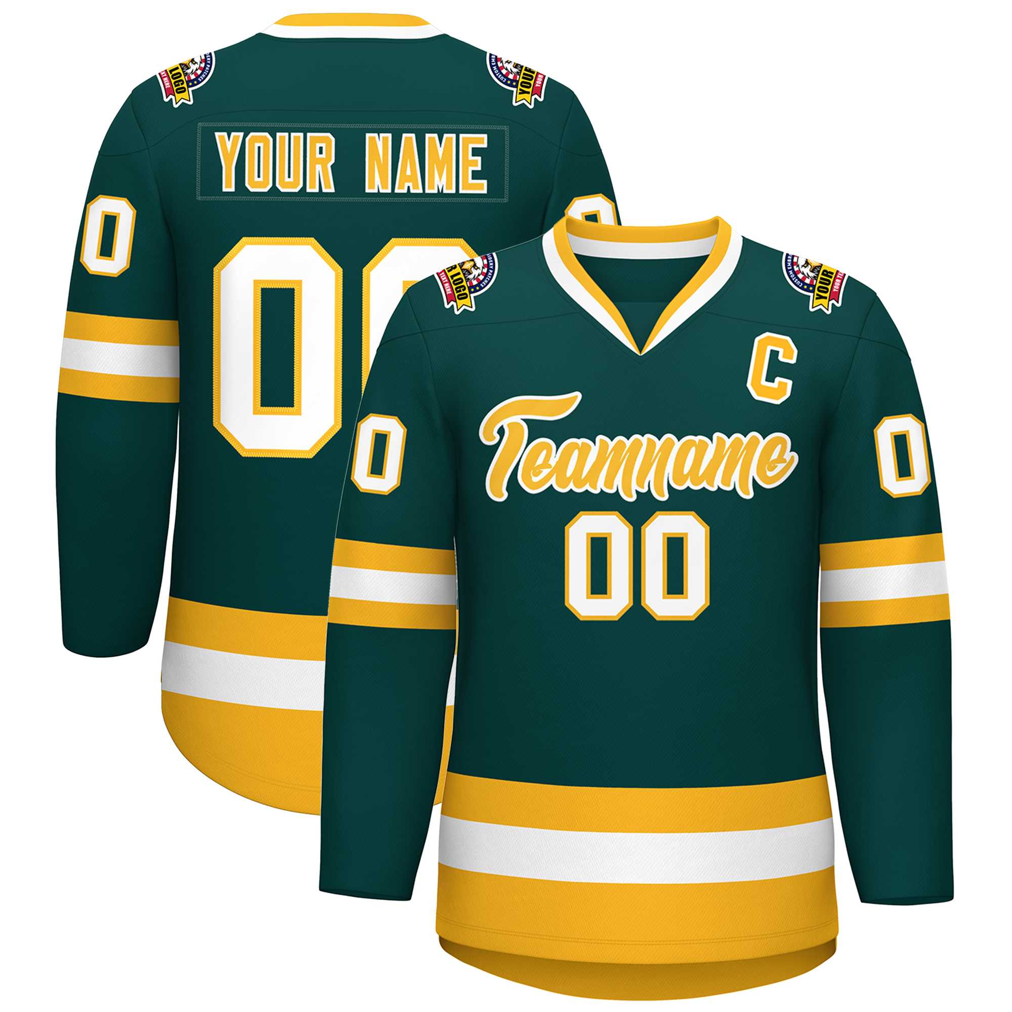 Custom Midnight Green Gold-White Classic Style Hockey Jersey | KXKSHOP