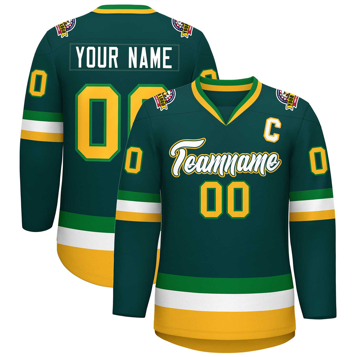 Custom Midnight Green White Kelly Green-Gold Classic Style Hockey Jersey | KXKSHOP