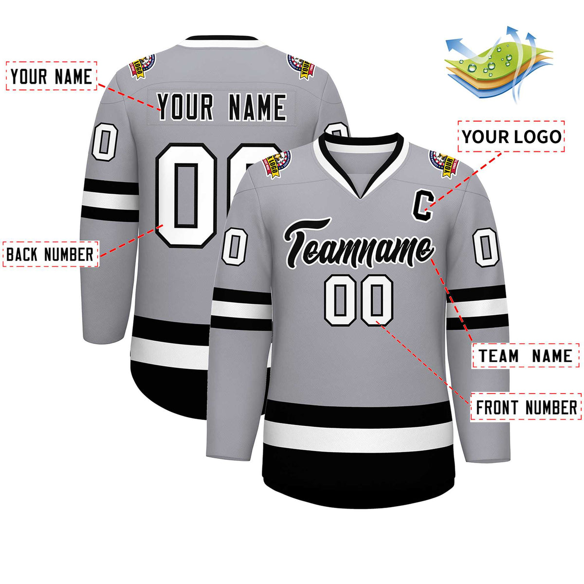 Custom Gray Black-White Classic Style Hockey Jersey | KXKSHOP