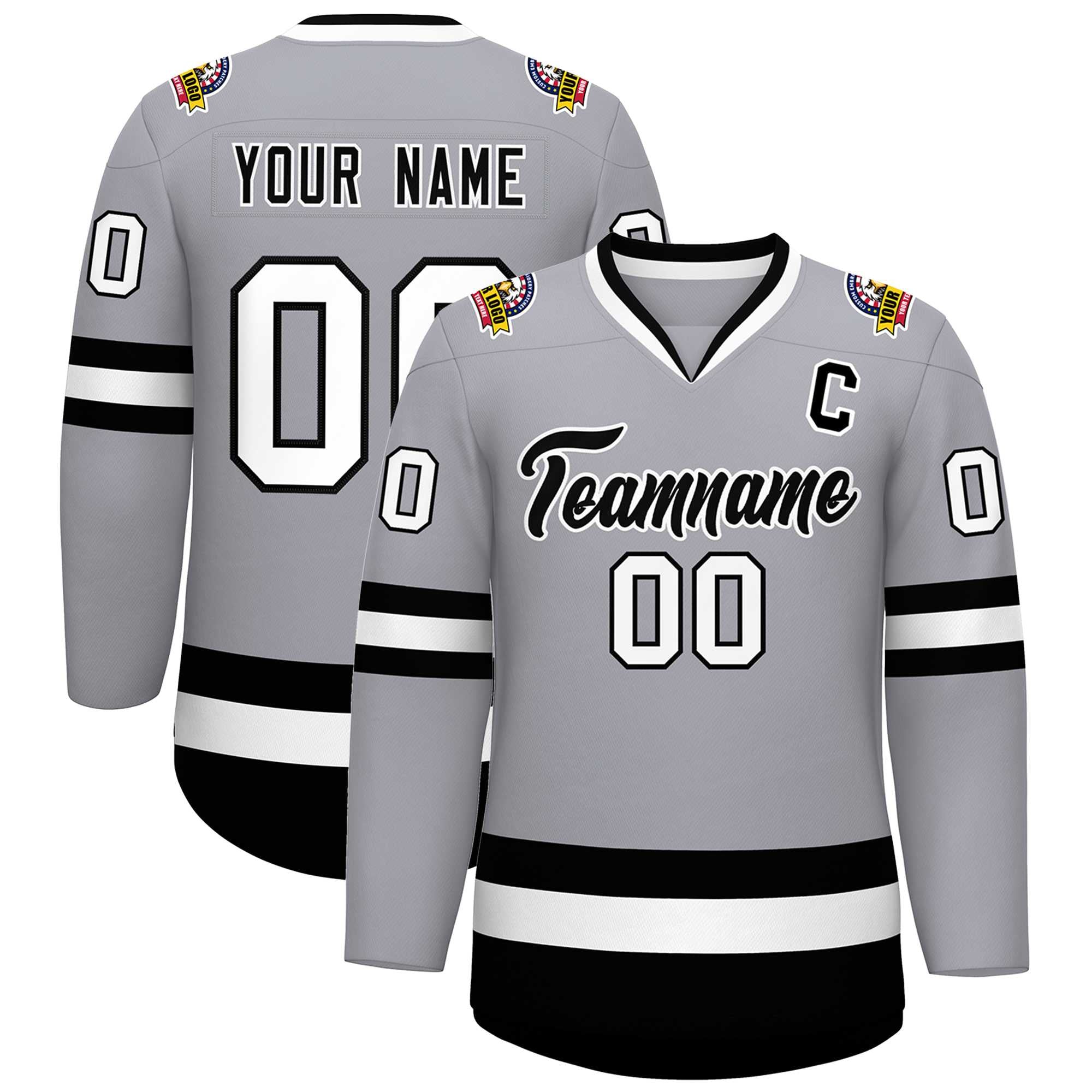 Custom Gray Black-White Classic Style Hockey Jersey | KXKSHOP
