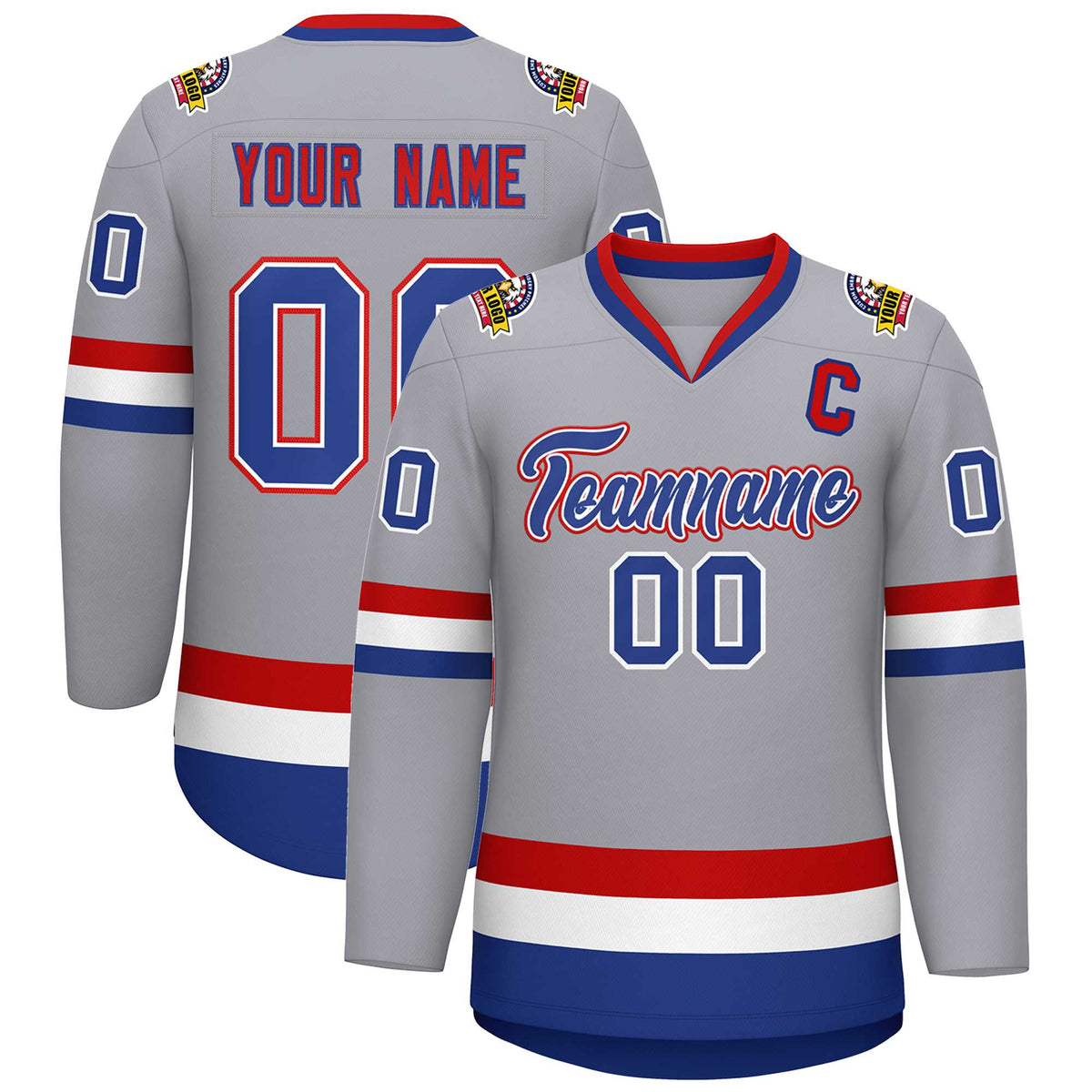 Custom Gray Royal White-Red Classic Style Hockey Jersey | KXKSHOP