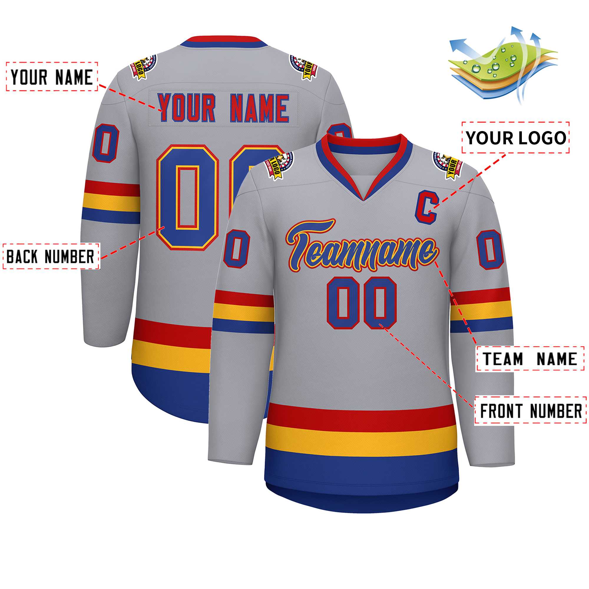Custom Gray Royal Gold-Red Classic Style Hockey Jersey | KXKSHOP